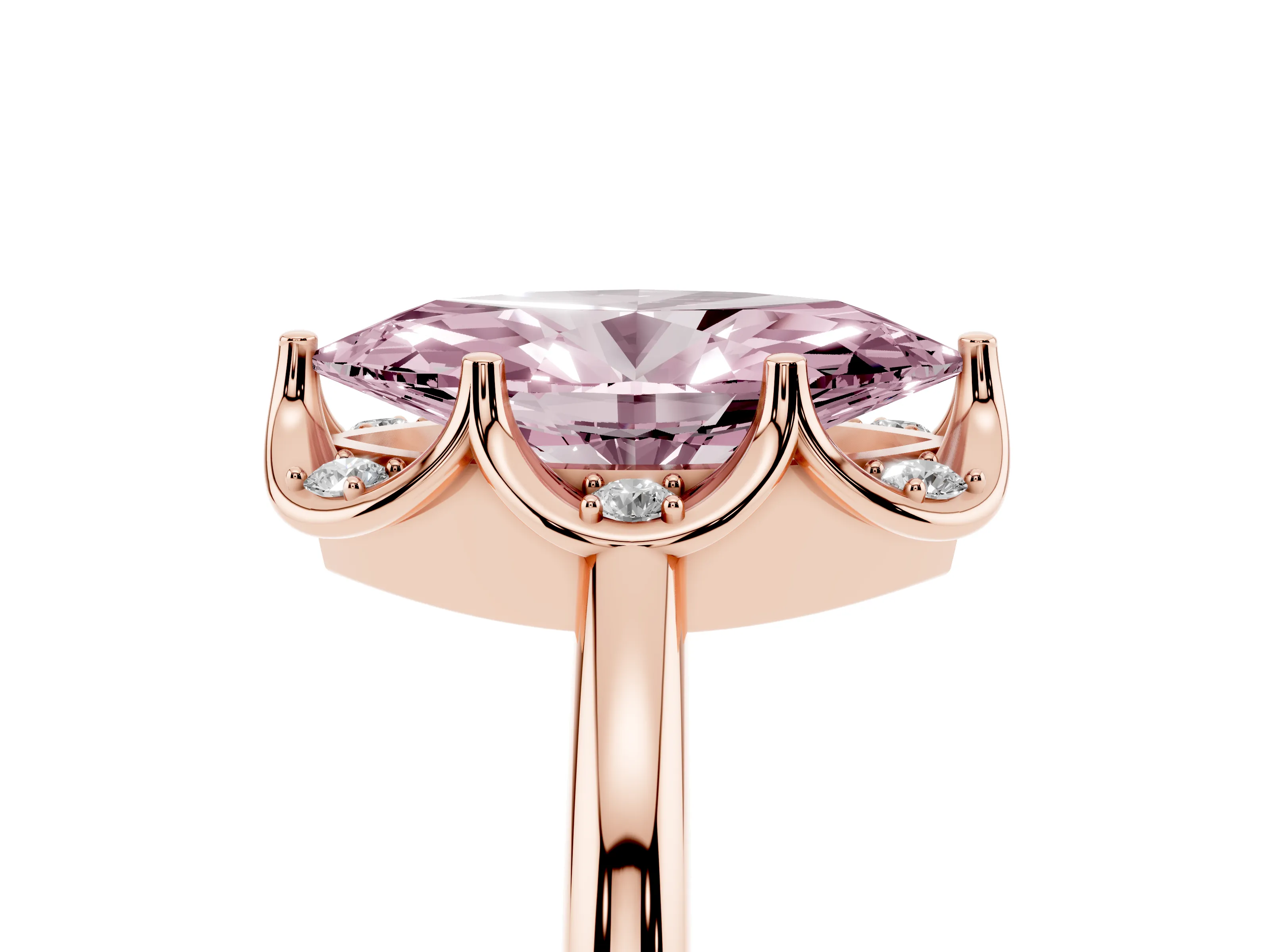 Fancy Pink Marquise Cut Diamond Round Cluster Halo Ring Set in Rose gold with Solitaire Band and Prong Setting