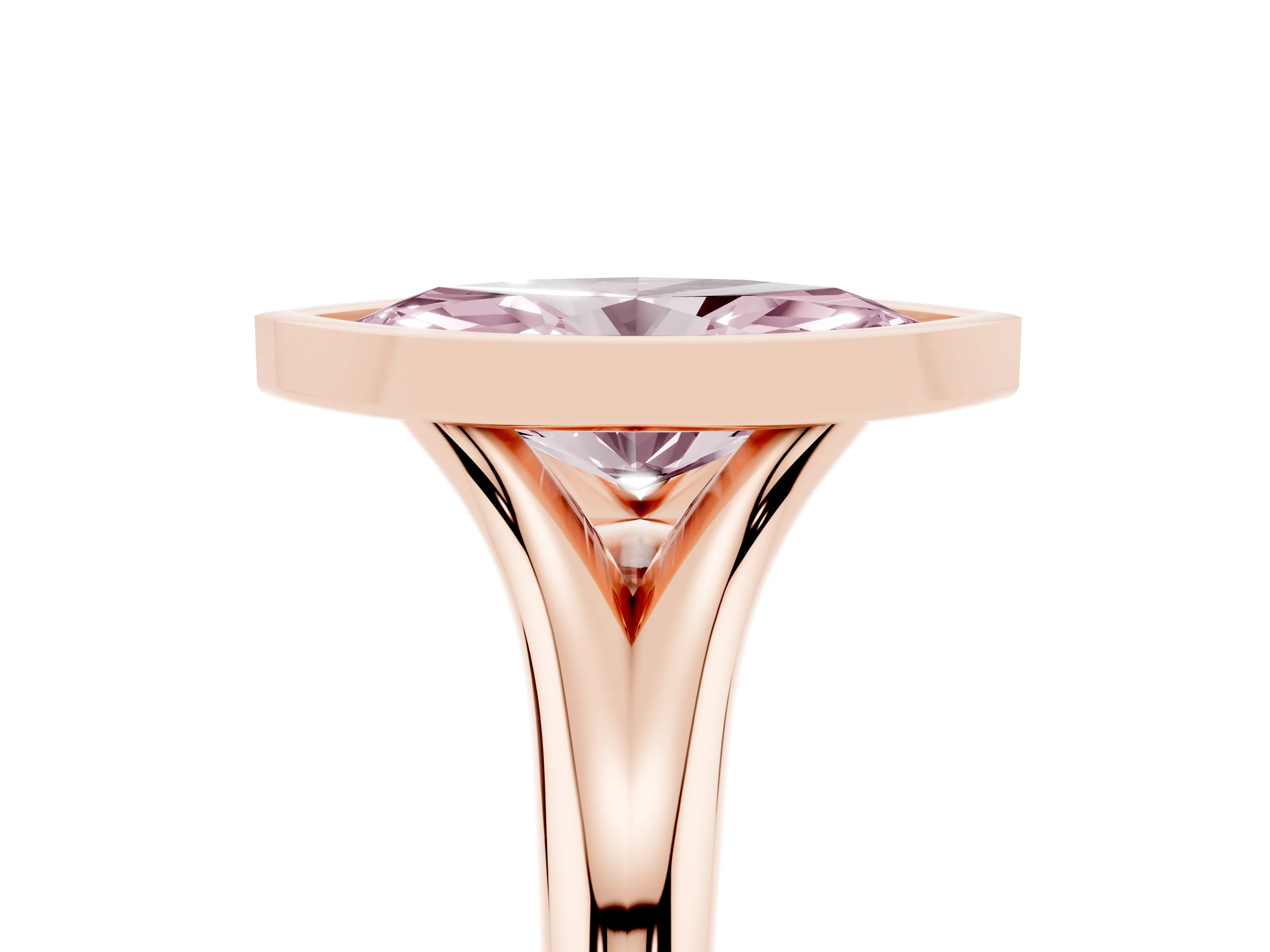 Fancy Pink Bezel Set Marquise Cut Diamond Solitaire Ring Set in Rose gold with Smooth Band