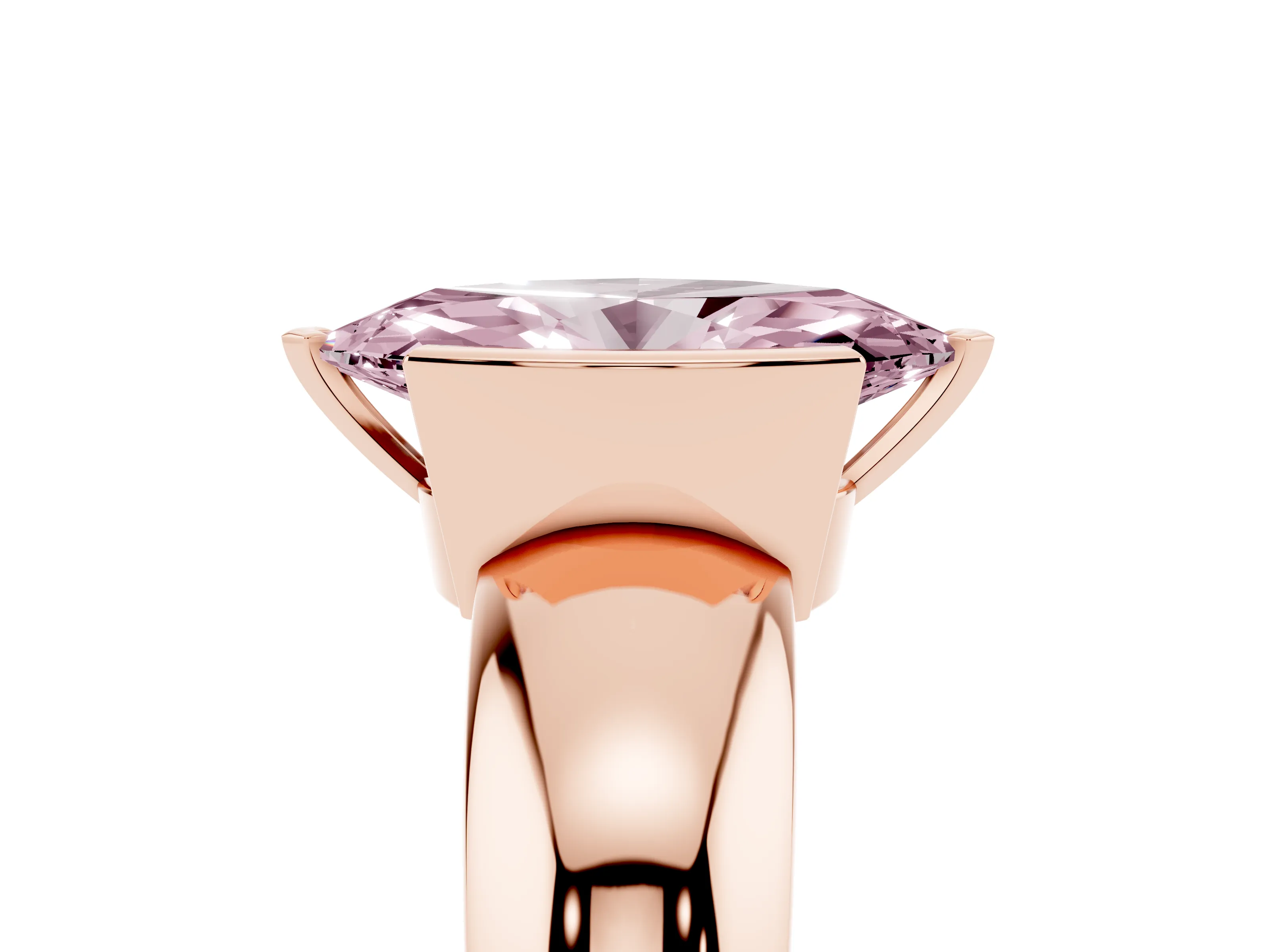Fancy Pink Marquise Cut Diamond Solitaire Tension Set Ring Set in Rose gold with Wide Band