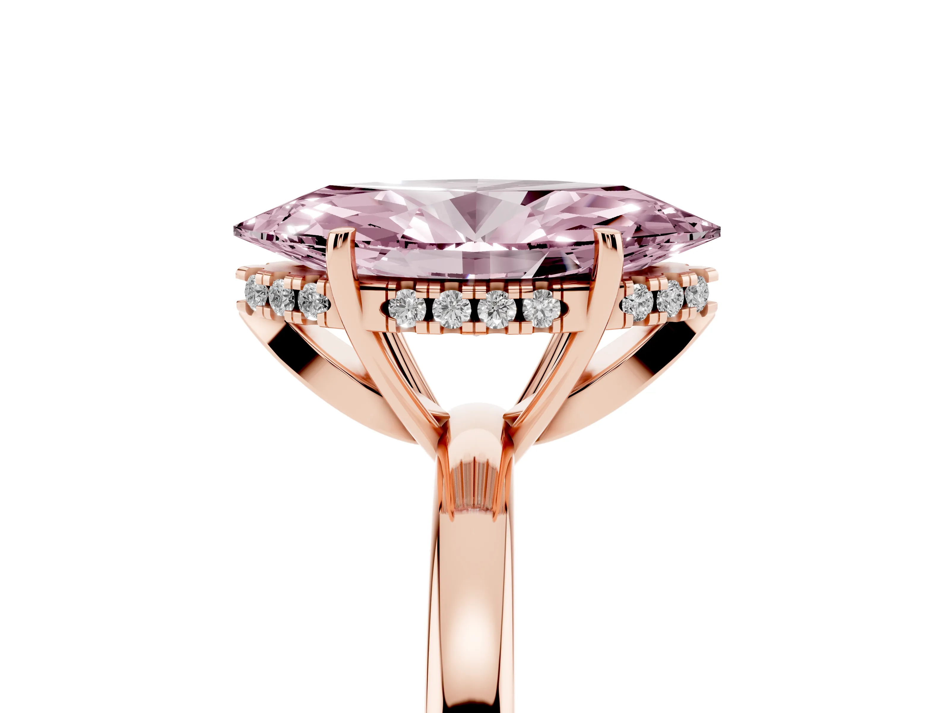 Fancy Pink Marquise Cut Diamond Solitaire Ring Set in Rose gold with Plain Band and Prong Setting