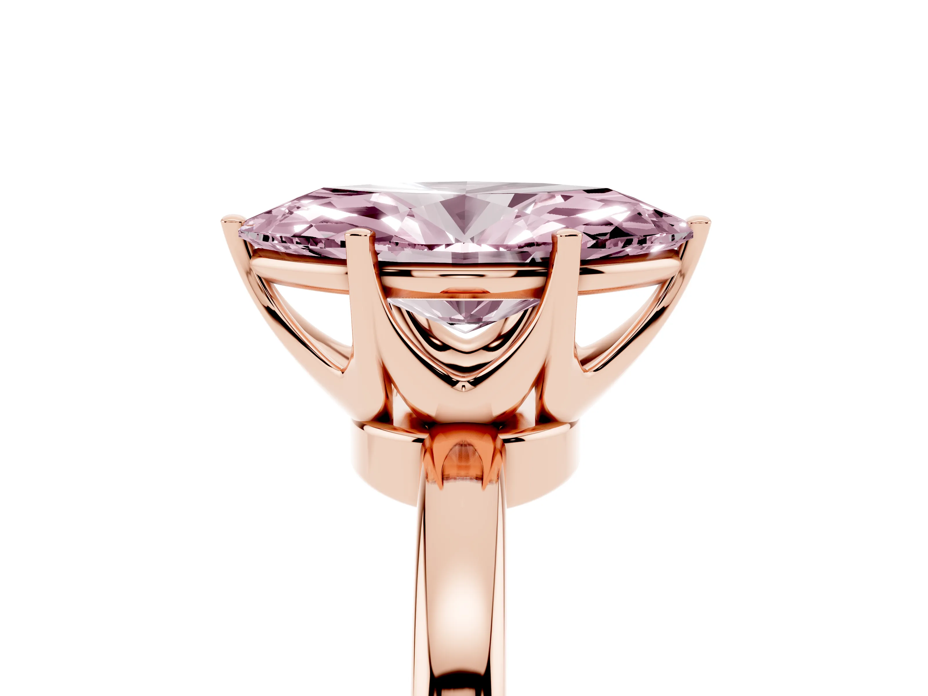 Fancy Pink Marquise Cut Diamond Solitaire Ring Set in Rose gold with Raised Prong Setting on a Classic Band