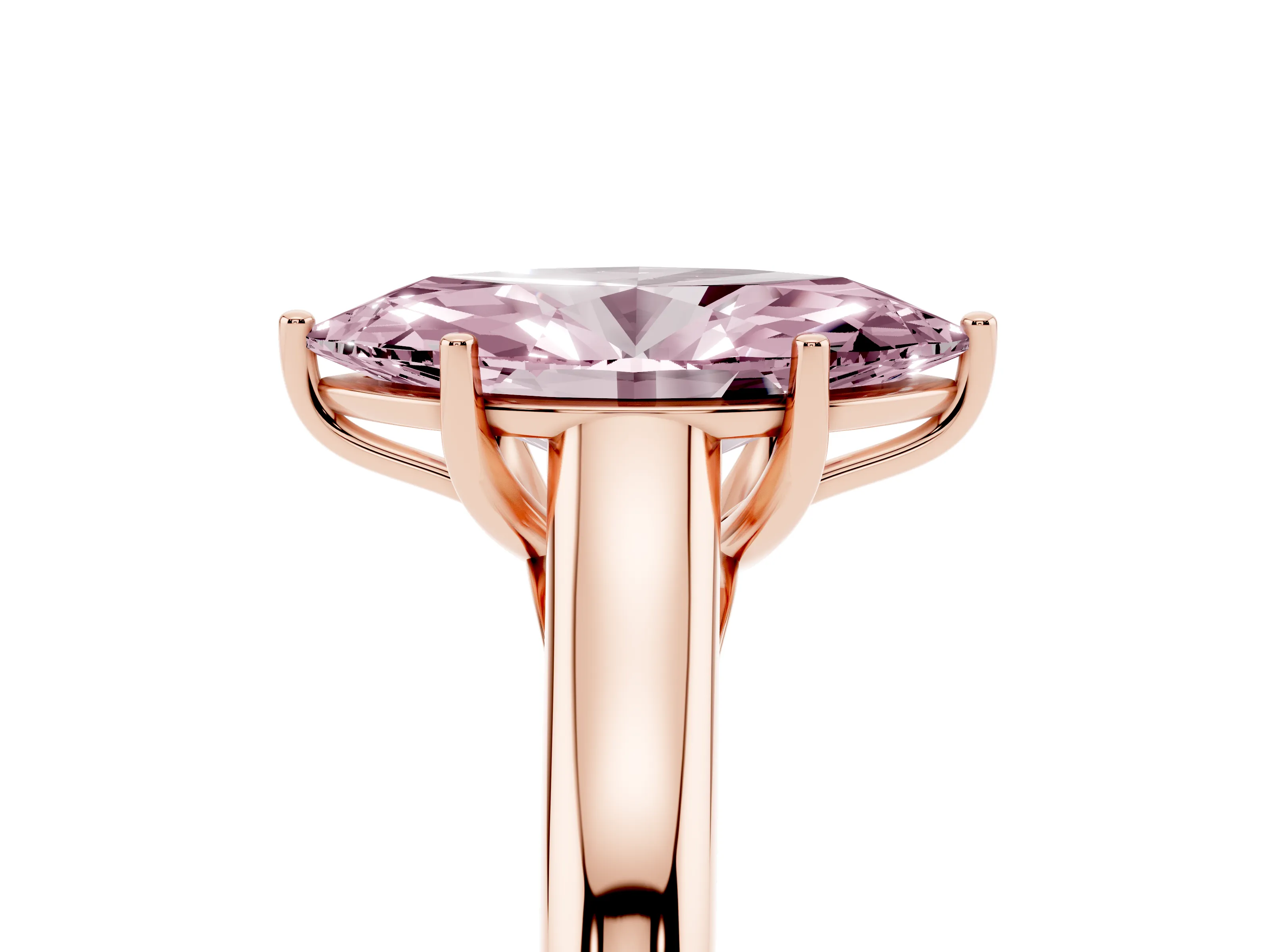 Fancy Pink Marquise Cut Diamond Solitaire Engagement Ring Set in Rose gold with Subtly Tapered Band and Prong Setting