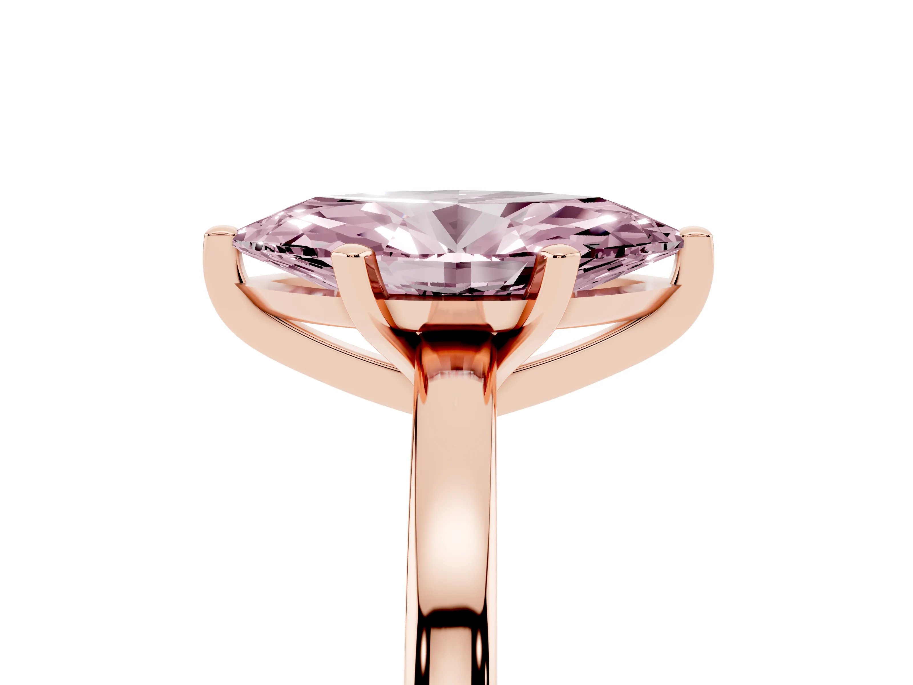 Fancy Pink Marquise Cut Diamond Solitaire Engagement Ring Set in Rose gold with Prong Setting on a Classic Band