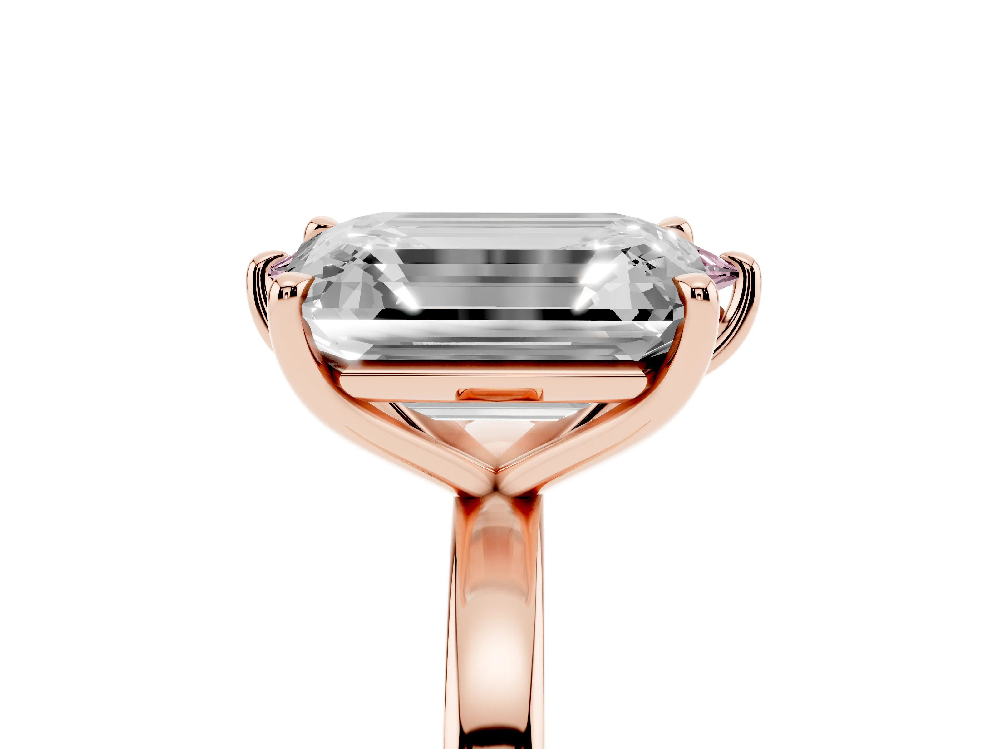 Fancy Pink Marquise Cut and Emerald Cut Toi Moi Ring Set in Rose gold with Prong Setting