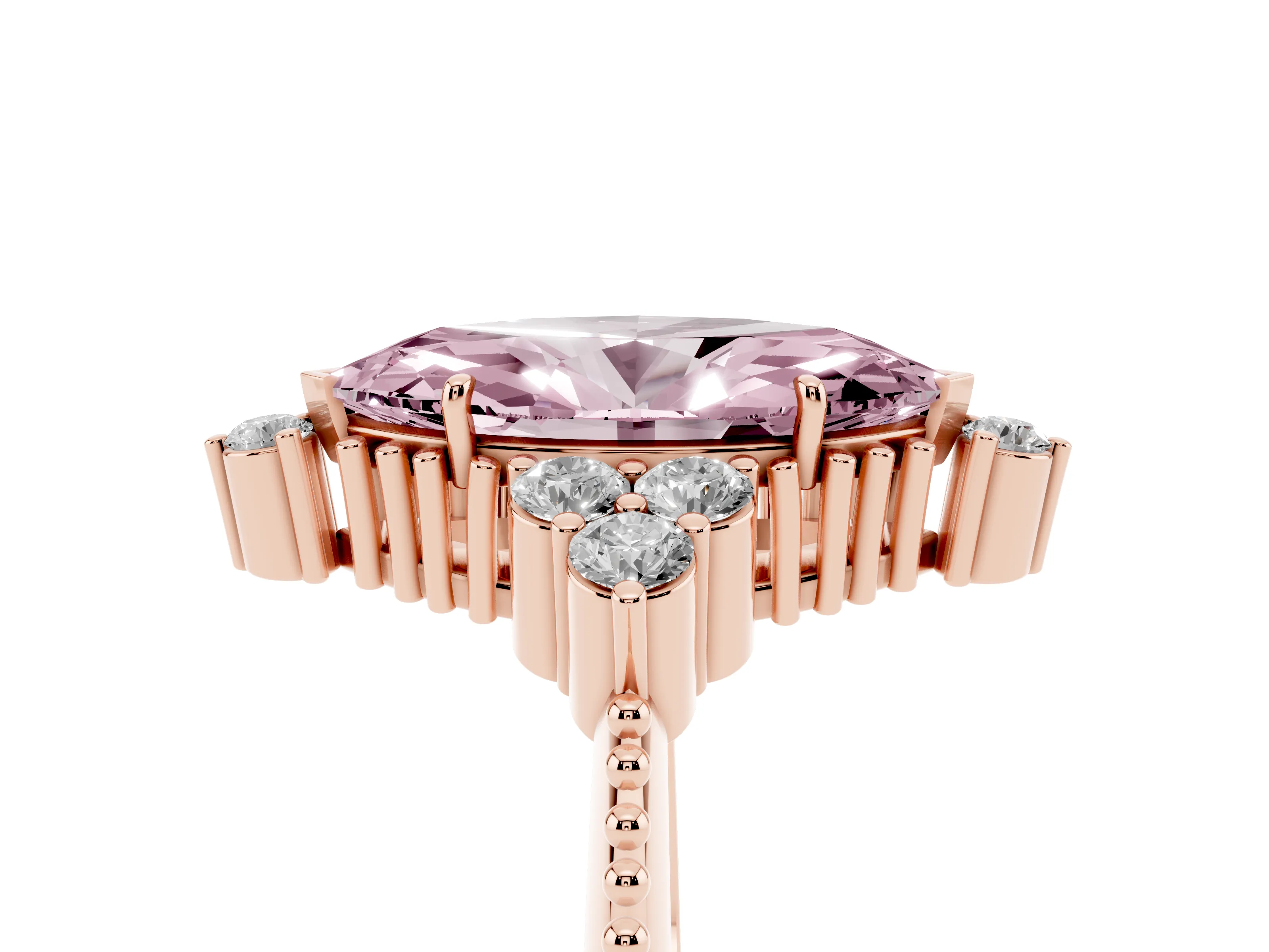 Fancy Pink Marquise Cut Diamond Cluster Ring Set in Rose gold with Beaded Band