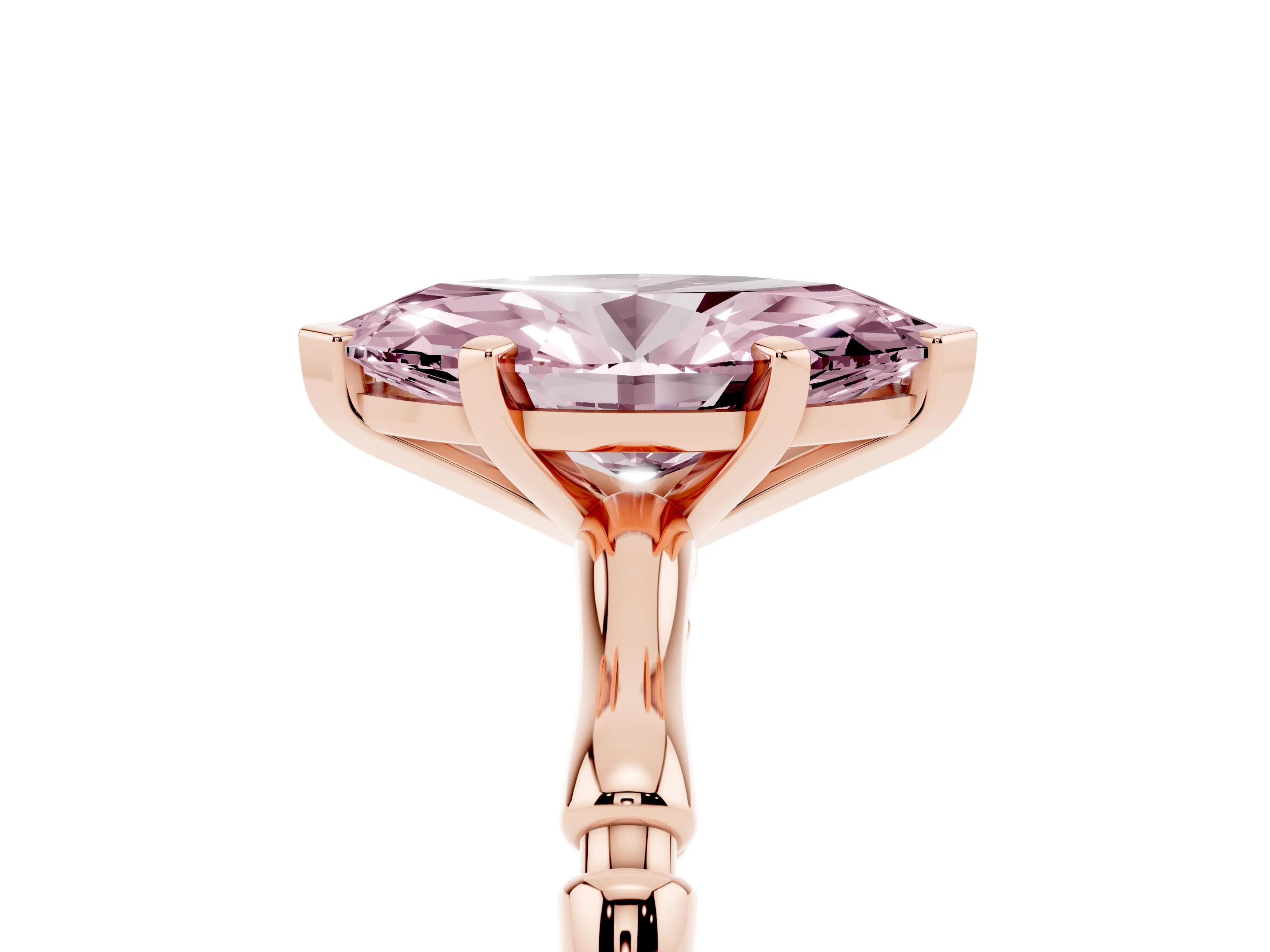 Fancy Pink Marquise Cut Diamond Solitaire Ring Set in Rose gold with Bamboo Band and Prong Setting