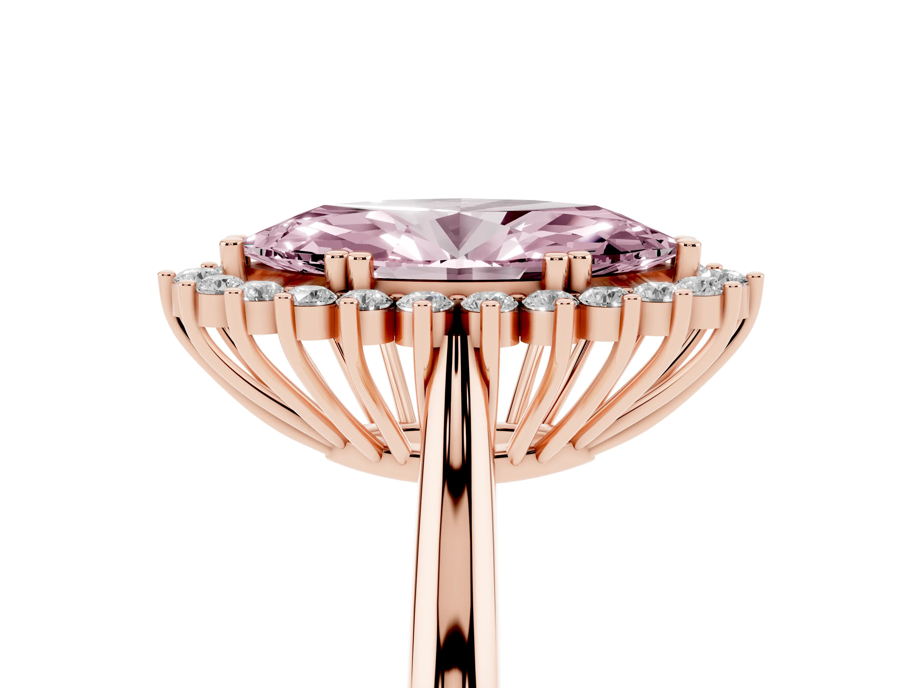 Fancy Pink Marquise Cut Diamond Halo Ring Set in Rose gold with Plain Solitaire Band and Prong Setting