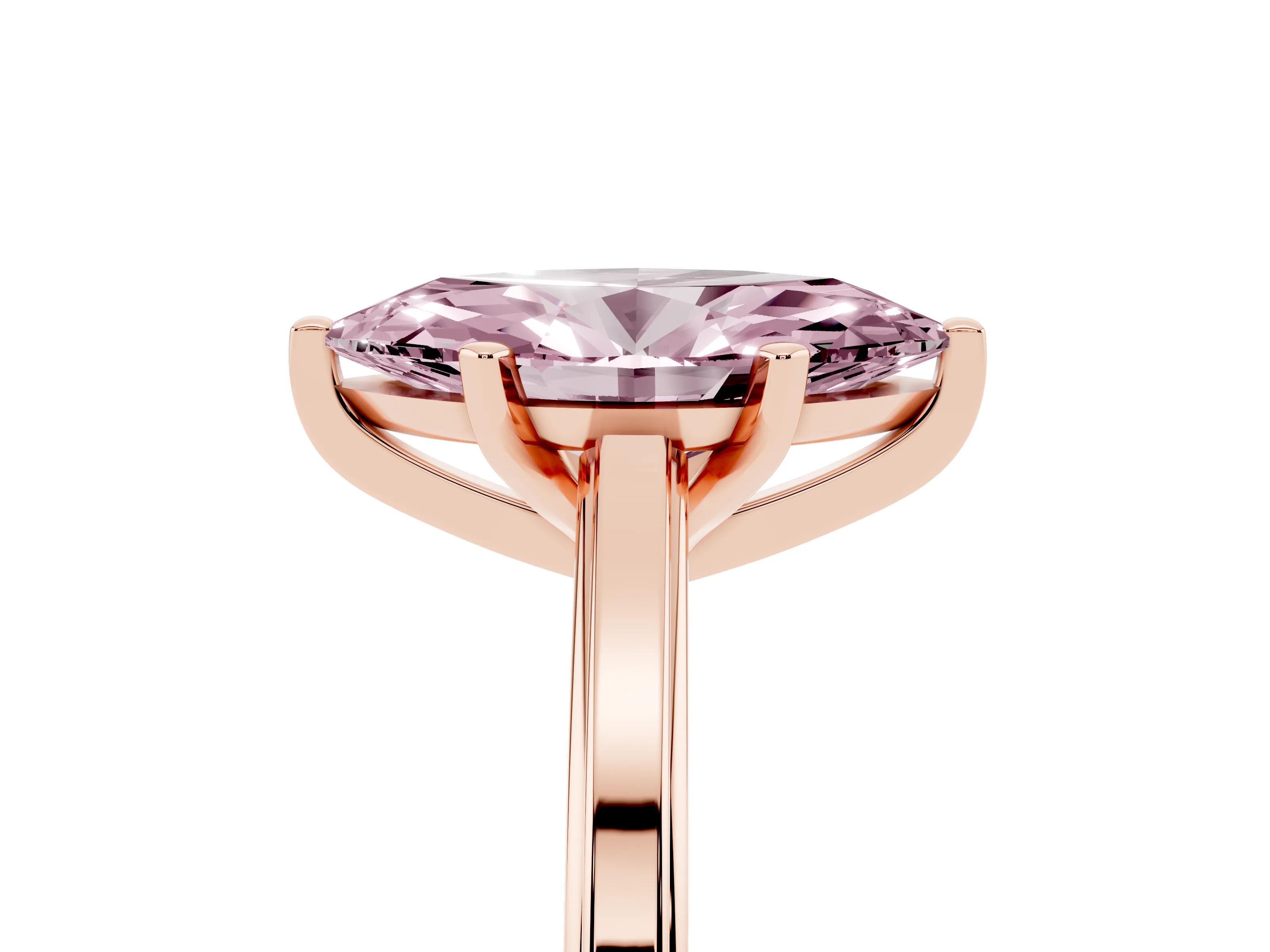 Fancy Pink Marquise Cut Diamond Solitaire Ring Set in Rose gold with Prong Setting and Classic Band