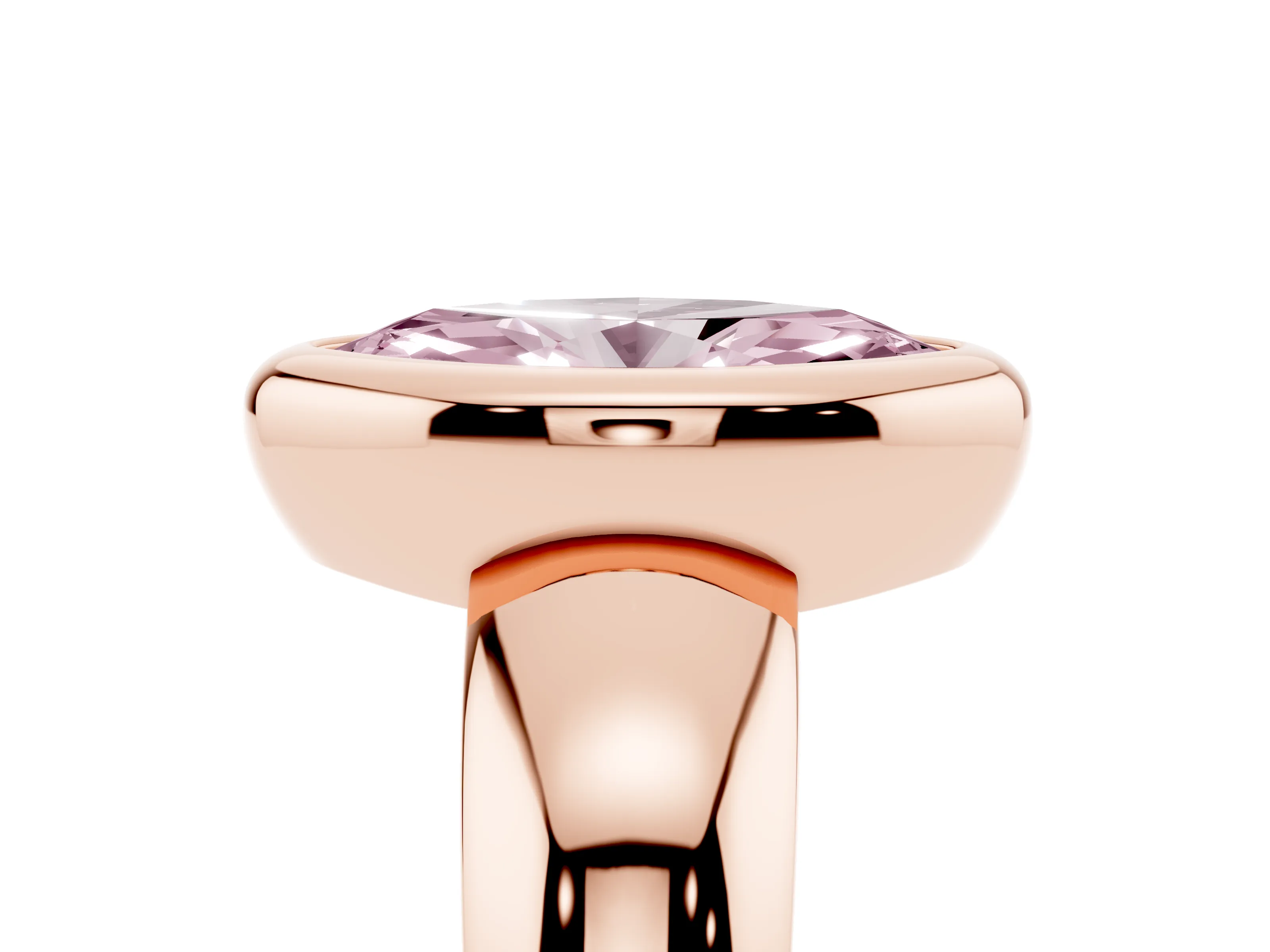 Fancy Pink Bezel Set Marquise Cut Diamond Solitaire Ring Set in Rose gold with Wide Band