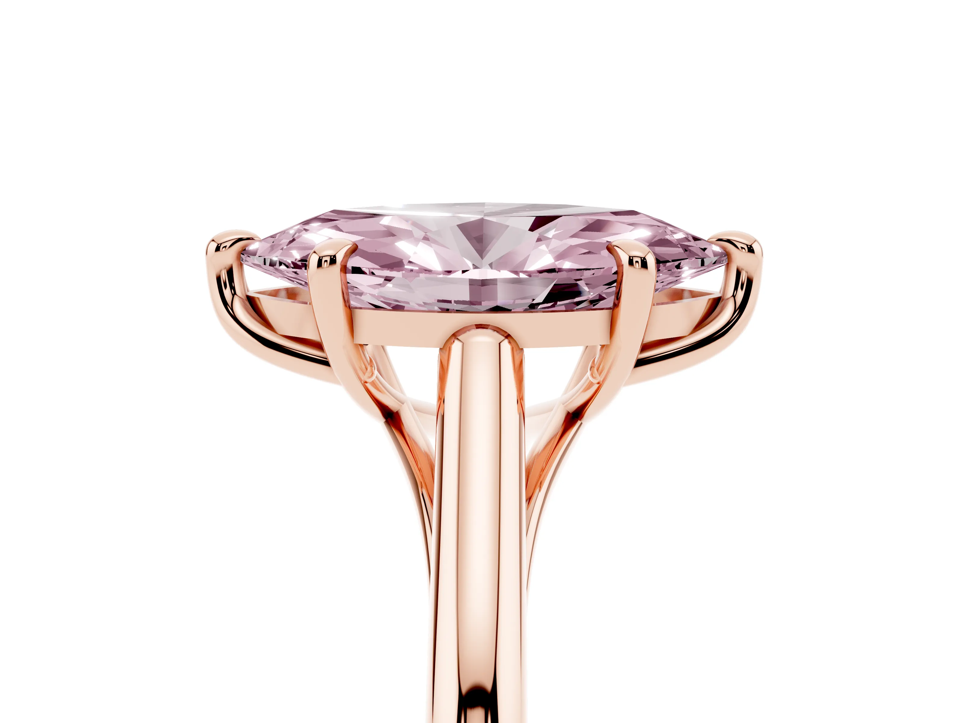 Fancy Pink Marquise Cut Diamond Solitaire Engagement Ring Set in Rose gold with Prong Setting and Plain Classic Band