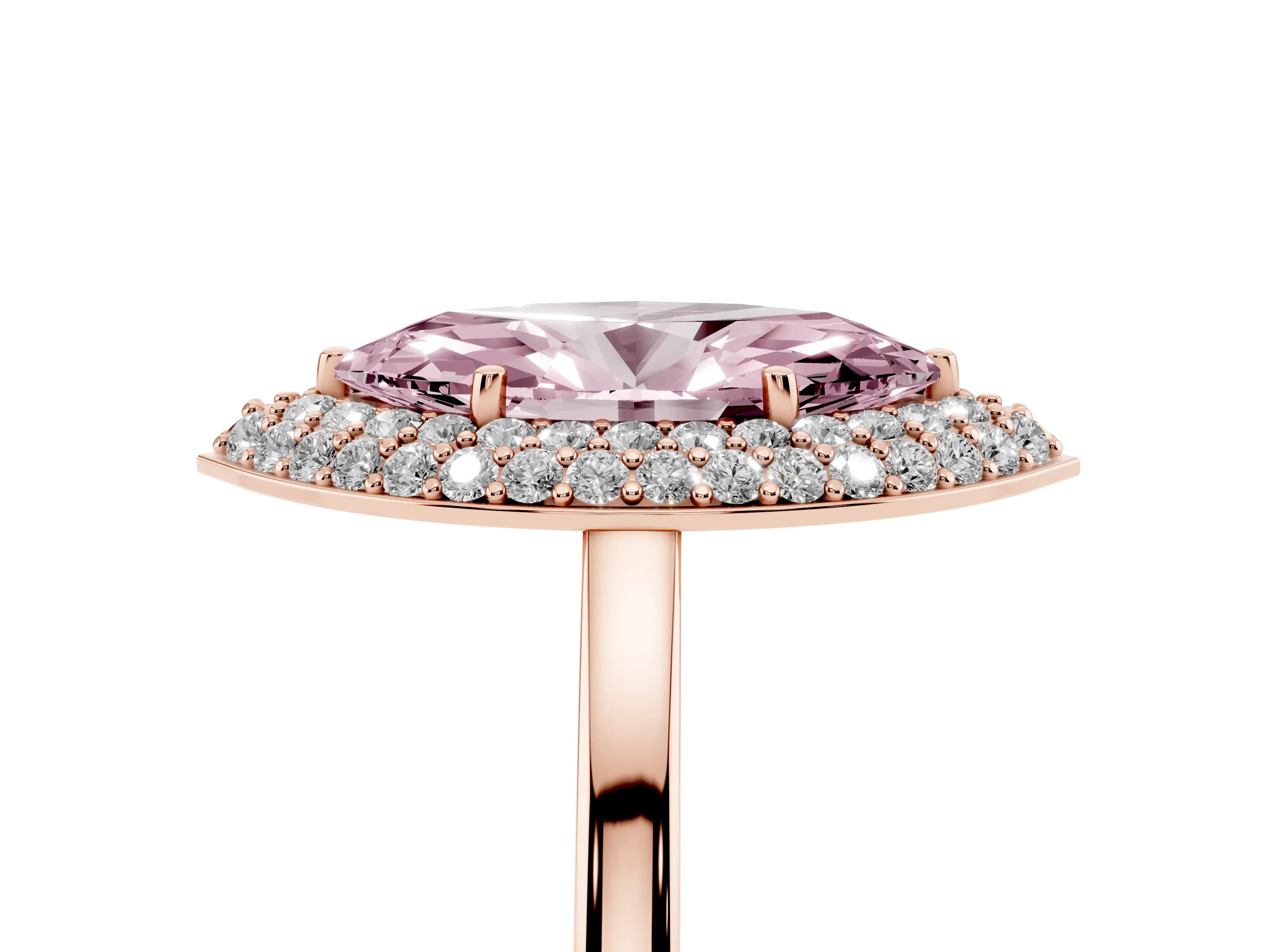 Fancy Pink Marquise Cut Diamond Halo Engagement Ring Set in Rose gold with Solitaire Band and Prong Setting