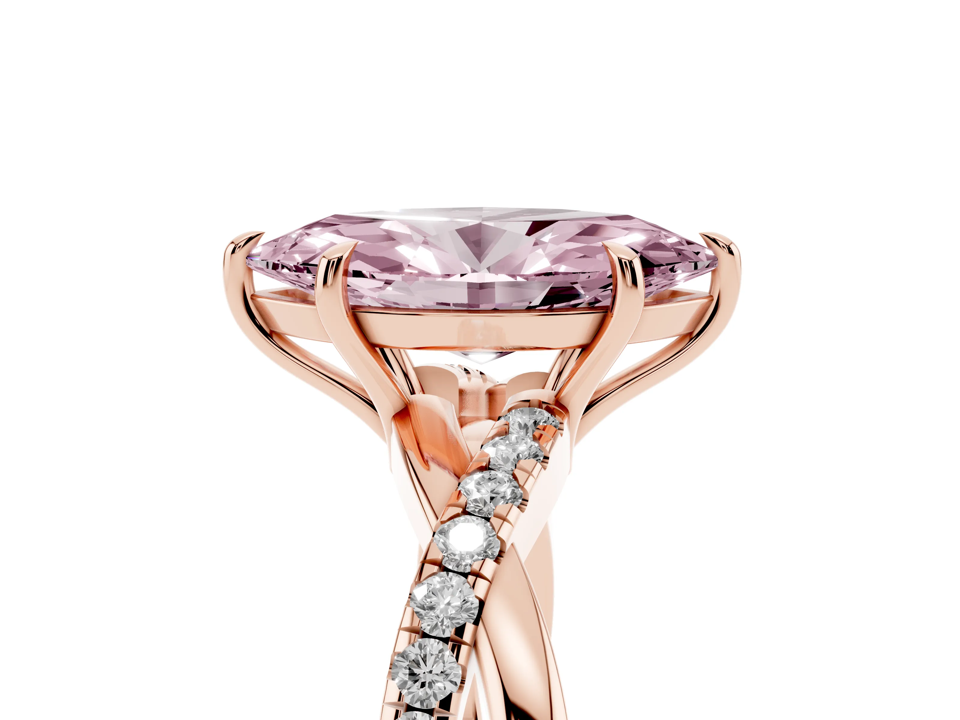 Fancy Pink Marquise Cut Diamond Twisted Pavé Band Ring Set in Rose gold with Prong Setting