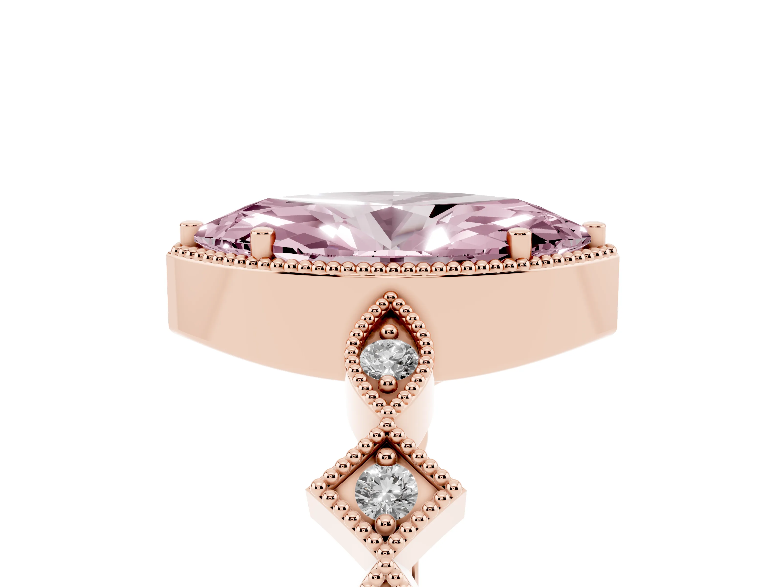 Fancy Pink Marquise Cut Diamond Milgrain Marquise Twist Band Ring Set in Rose gold with Prong Setting