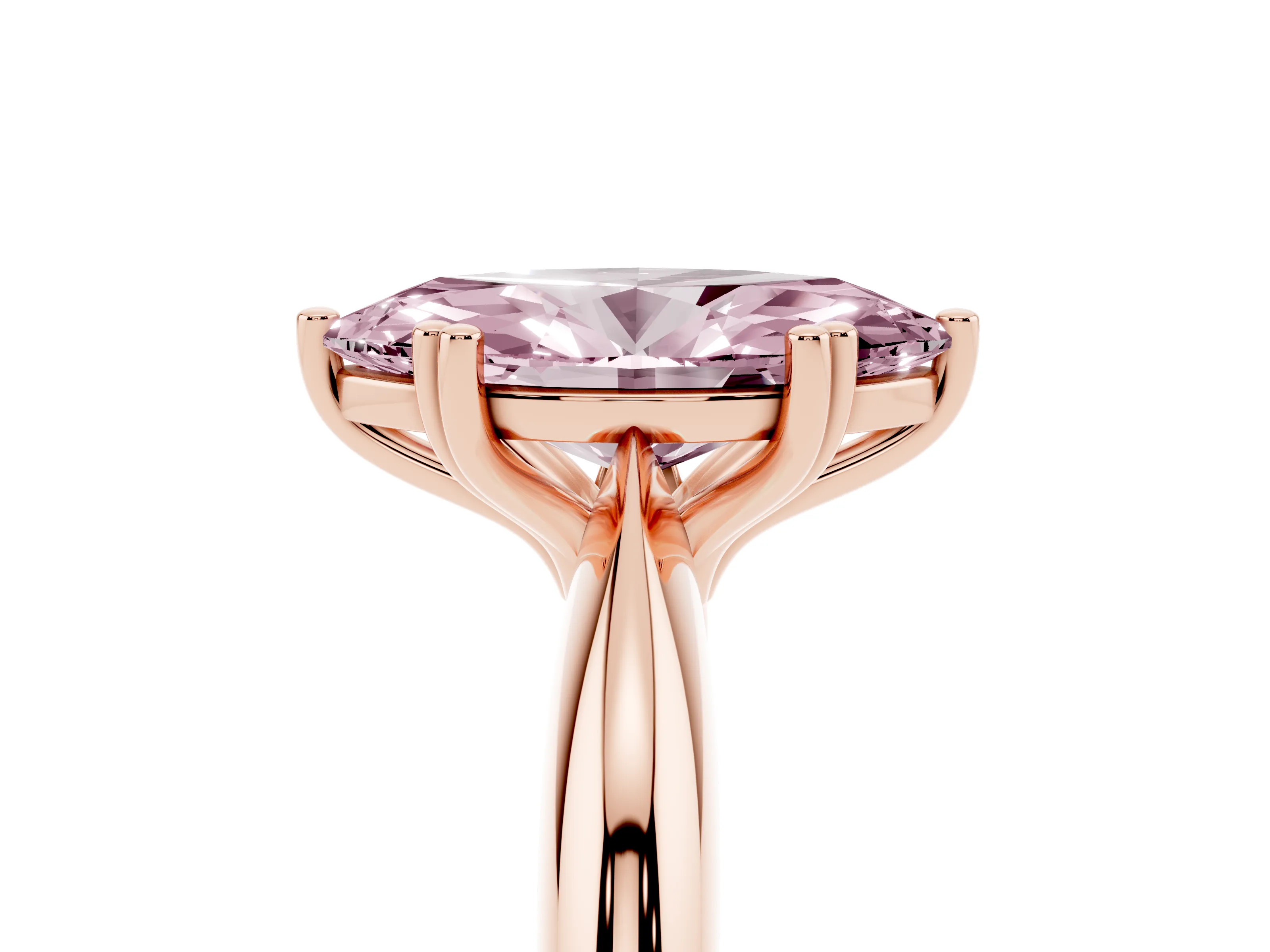 Fancy Pink Marquise Cut Diamond Solitaire Engagement Ring Set in Rose gold with Tapered Band and Prong Setting