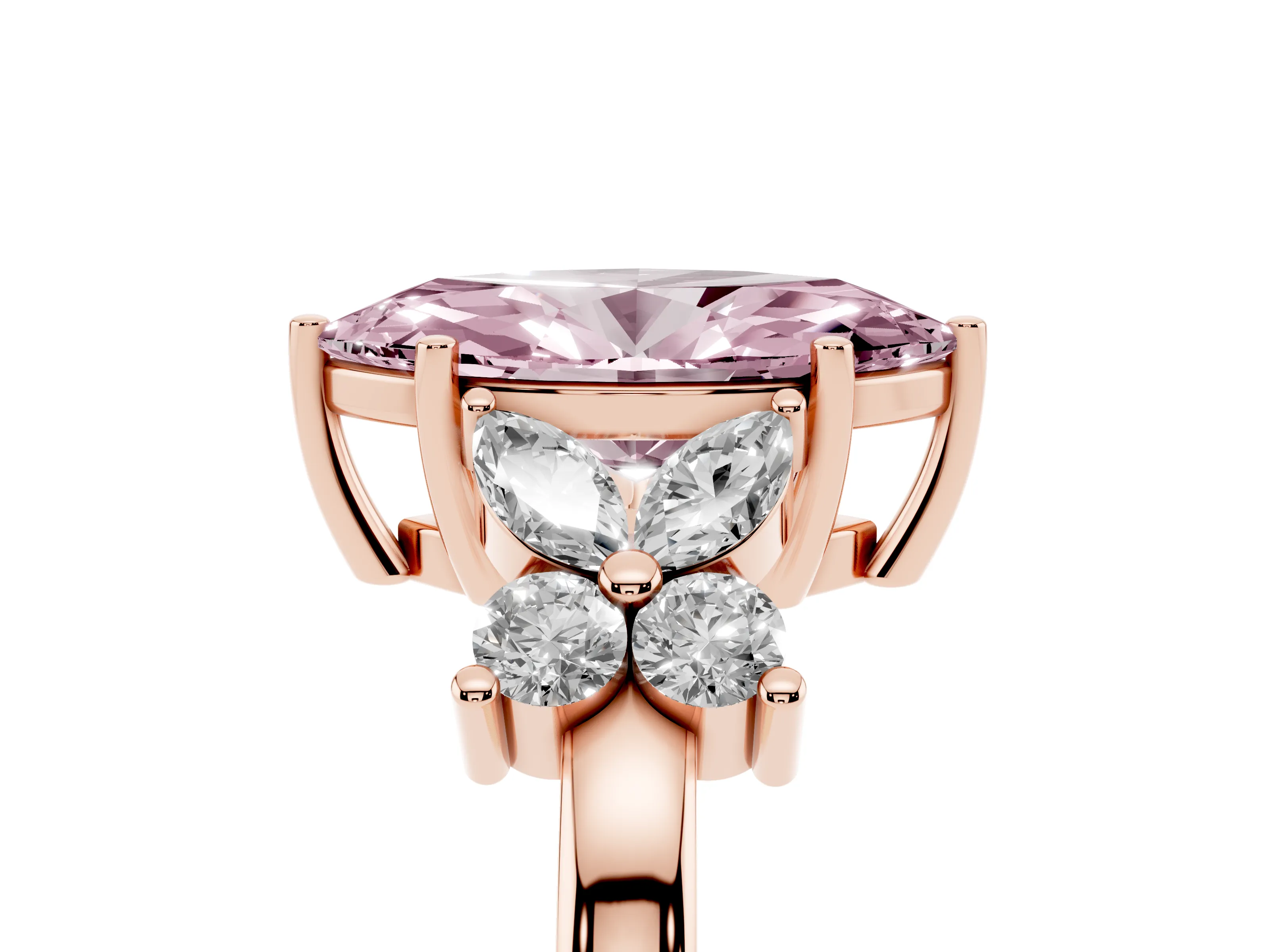 Fancy Pink Marquise Cut Diamond Floral Cluster Ring Set in Rose gold with Marquise Petals and Prong Setting