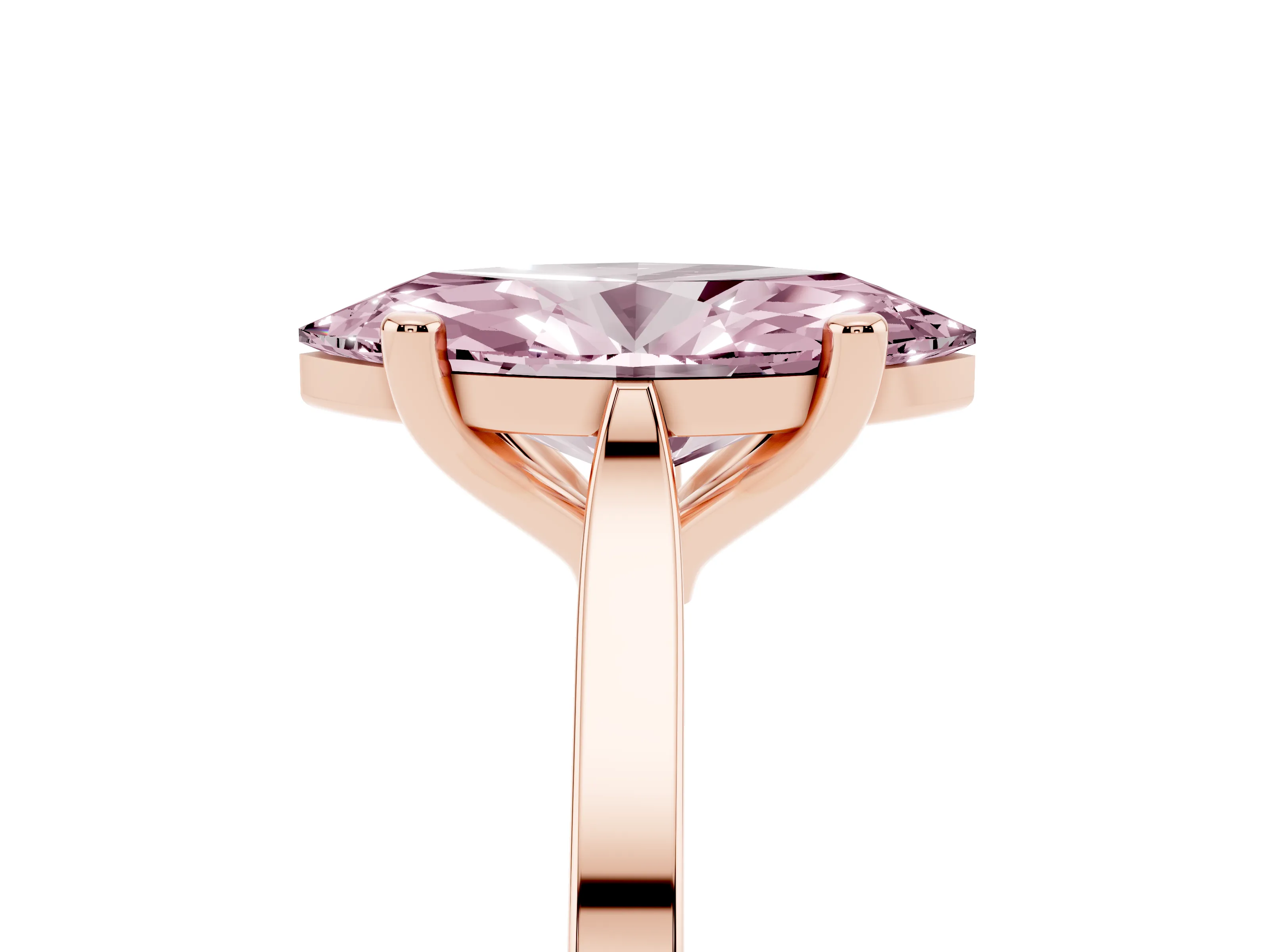 Fancy Pink Marquise Cut Diamond Solitaire Ring Set in Rose gold with Prong Setting and Tapered Band