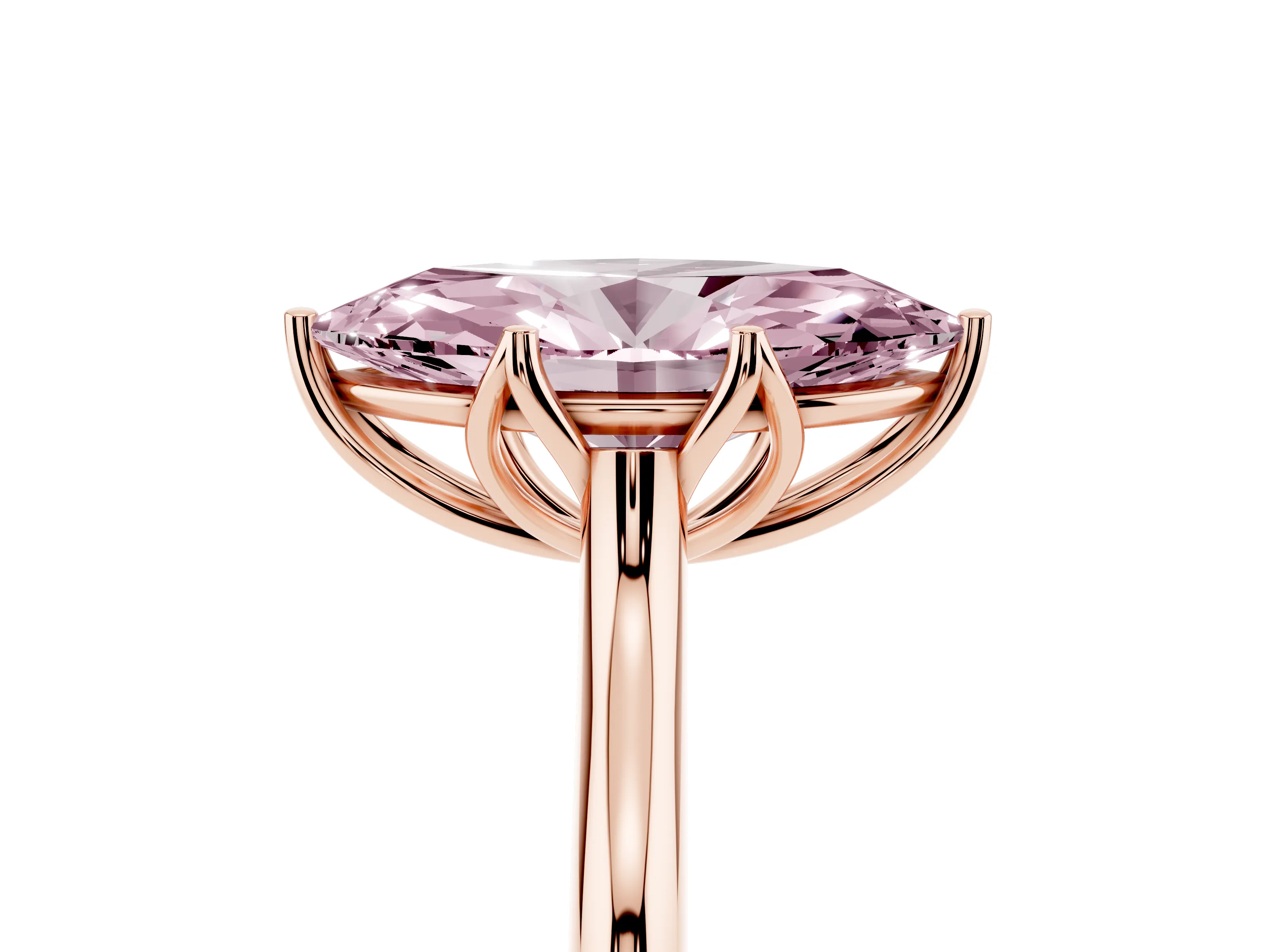 Fancy Pink Marquise Cut Diamond Solitaire Cathedral Ring Set in Rose gold with Prong Setting