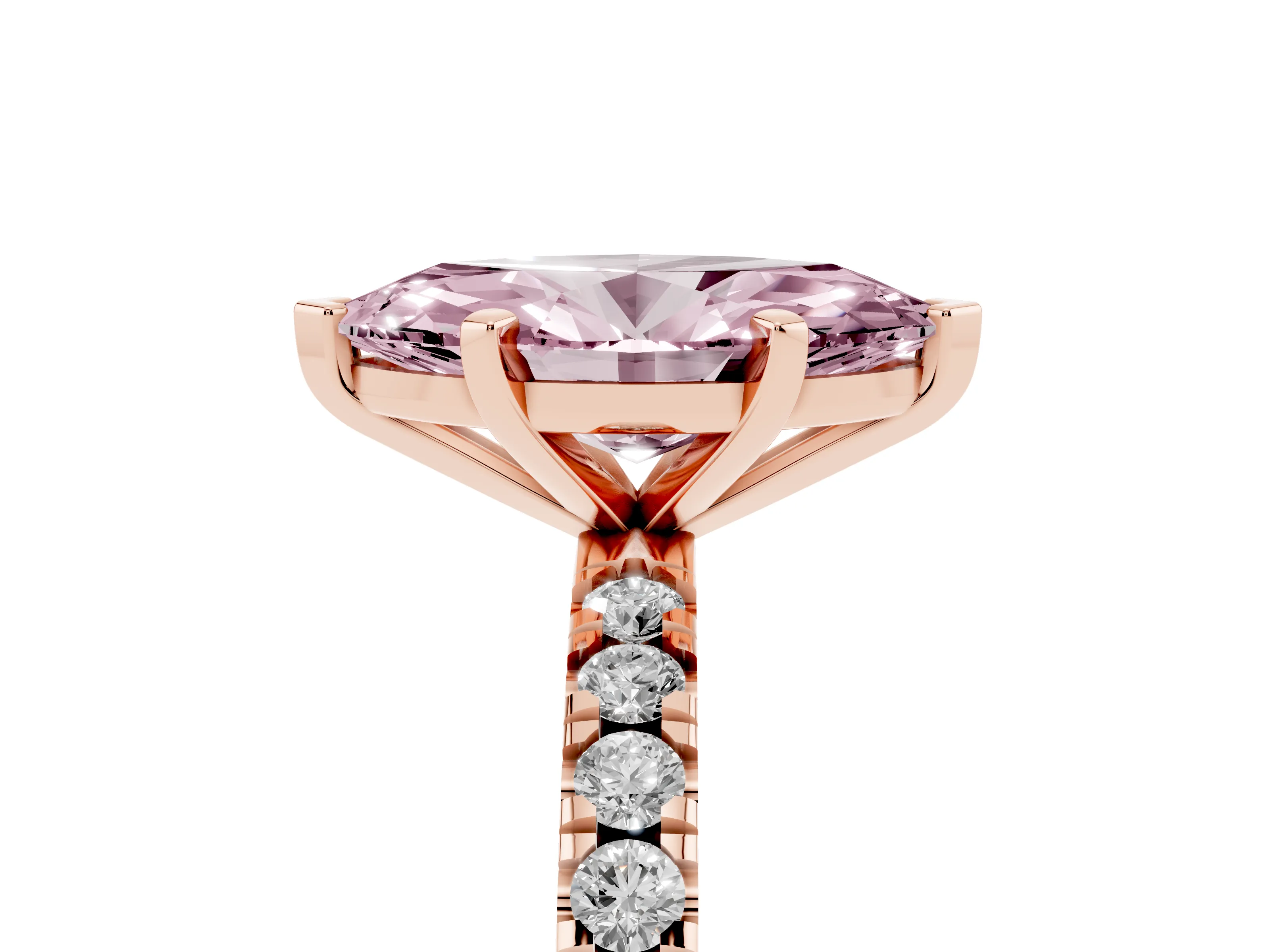 Fancy Pink Marquise Cut Diamond Pavé Band Solitaire Set in Rose gold with Prong Setting