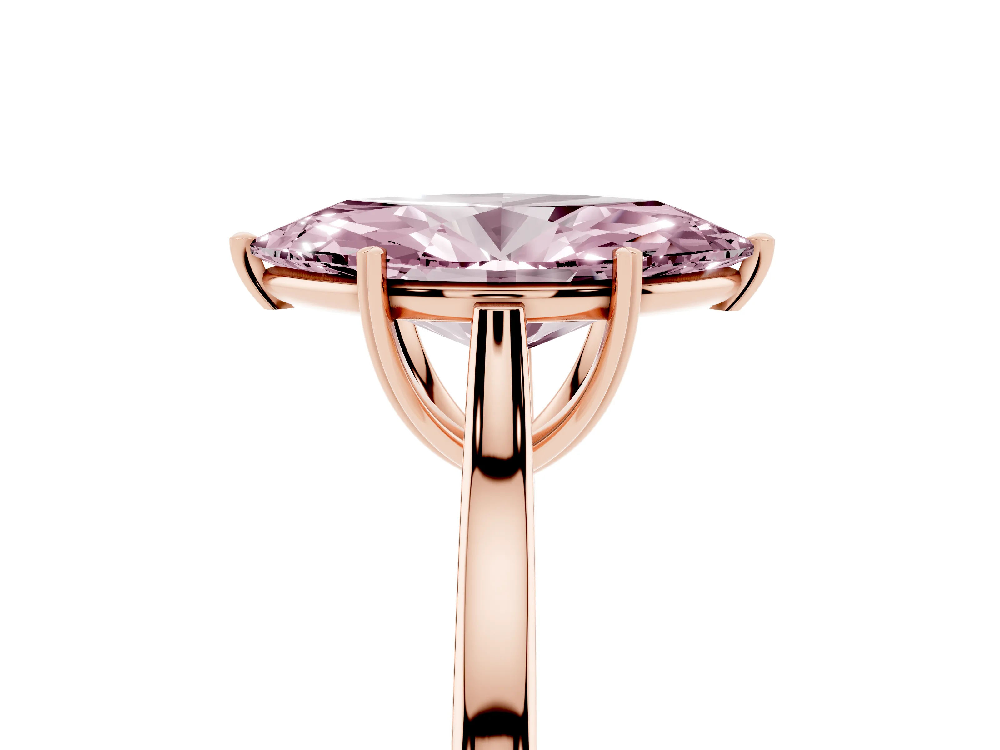Fancy Pink Marquise Cut Diamond Solitaire Heart Prong Engagement Ring Set in Rose gold with Tapered Band