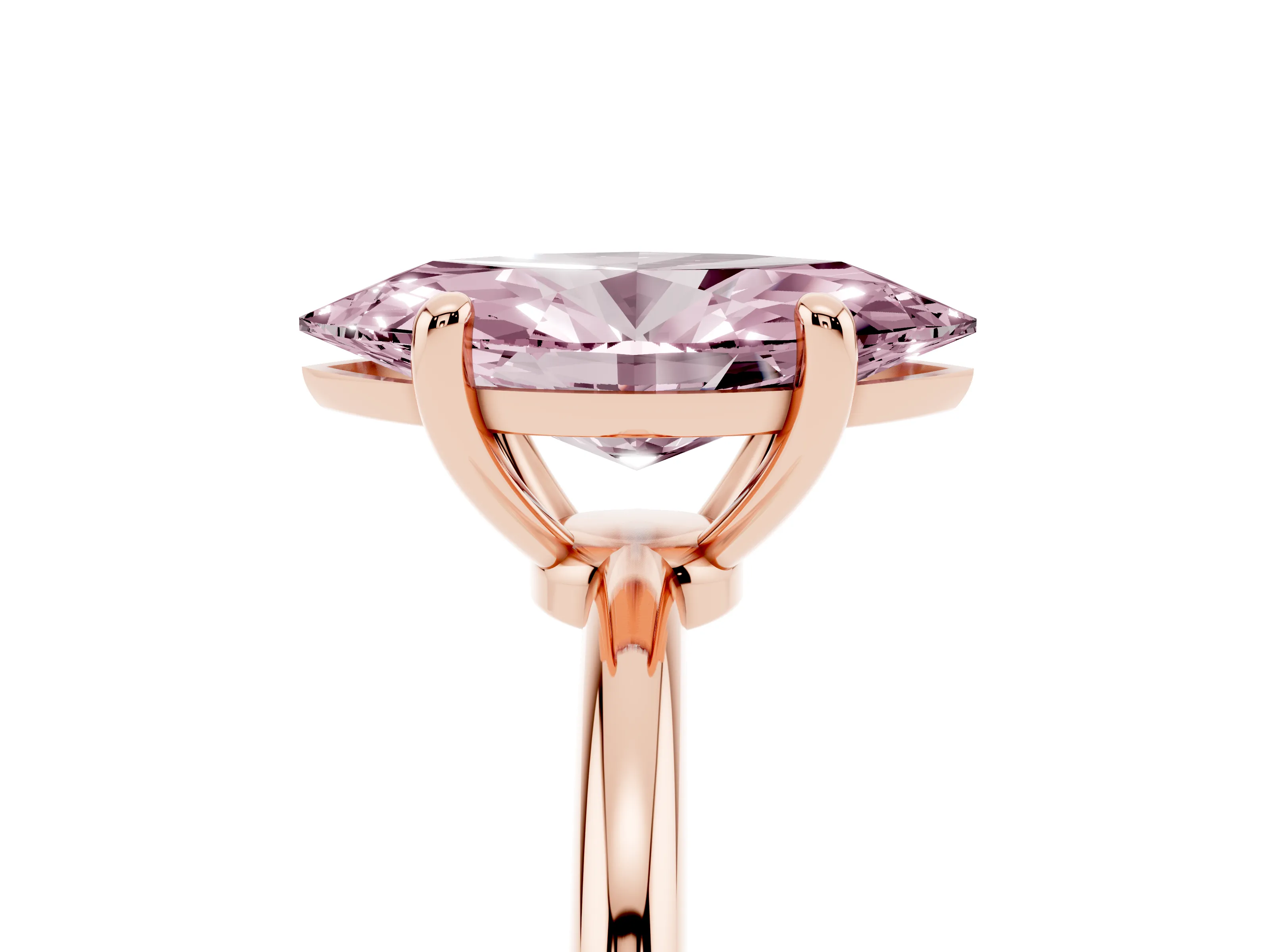 Fancy Pink Marquise Cut Diamond Solitaire Ring Set in Rose gold with Secure Prong Setting on a Classic Band