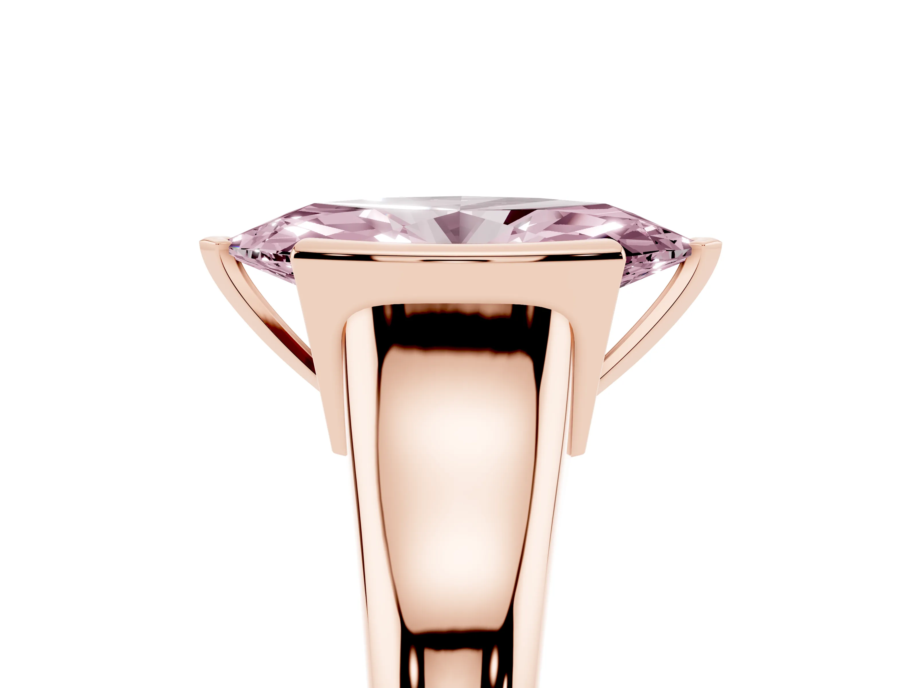 Fancy Pink Marquise Cut Diamond Solitaire Tension Set Ring Set in Rose gold with Split Shank Band