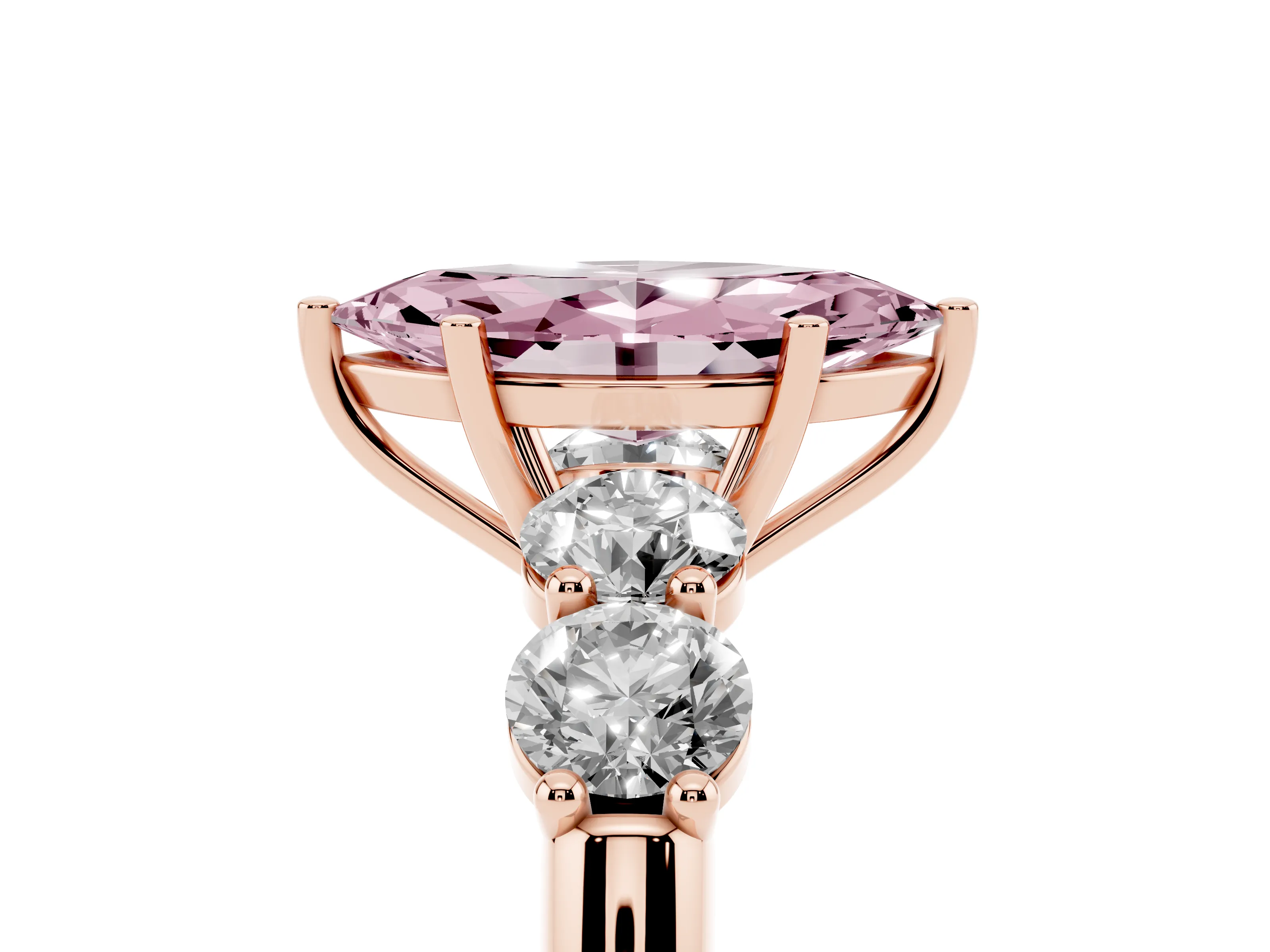Fancy Pink Marquise Cut Diamond Five-Stone Prong Set Ring Set in Rose gold with Classic Band