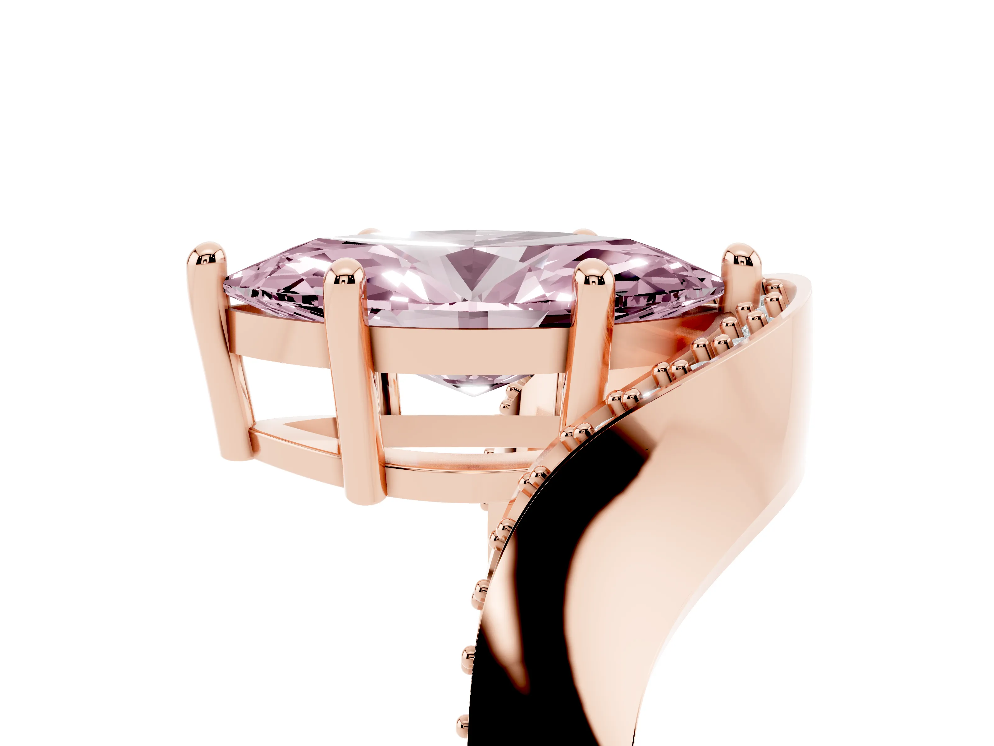 Fancy Pink Marquise Cut Diamond Solitaire Engagement Ring Set in Rose gold with Pavé Shoulders