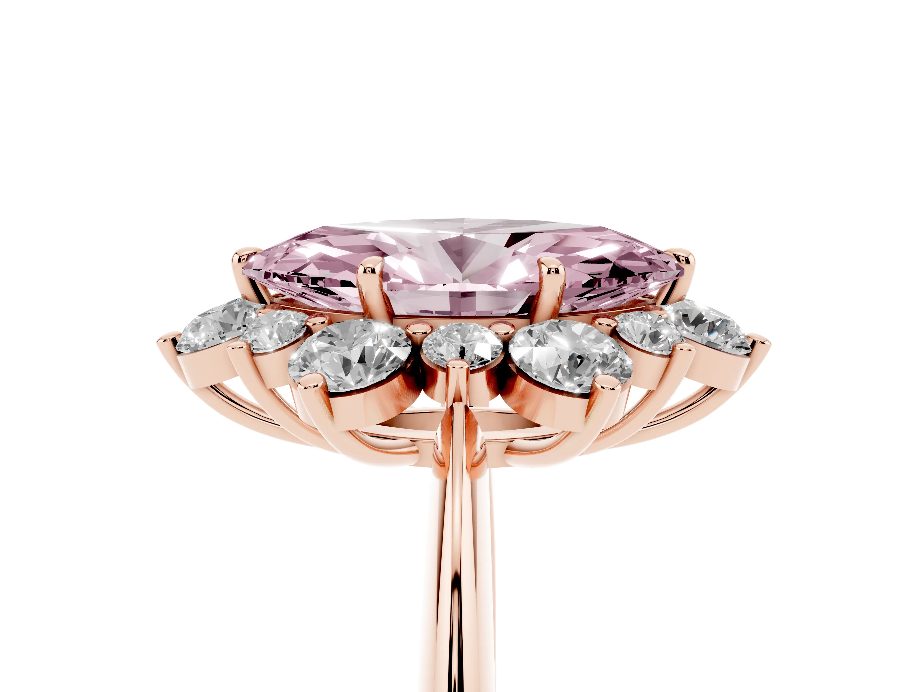 Fancy Pink Marquise Cut Diamond Cluster Halo Ring Set in Rose gold with Solitaire Band and Prong Setting
