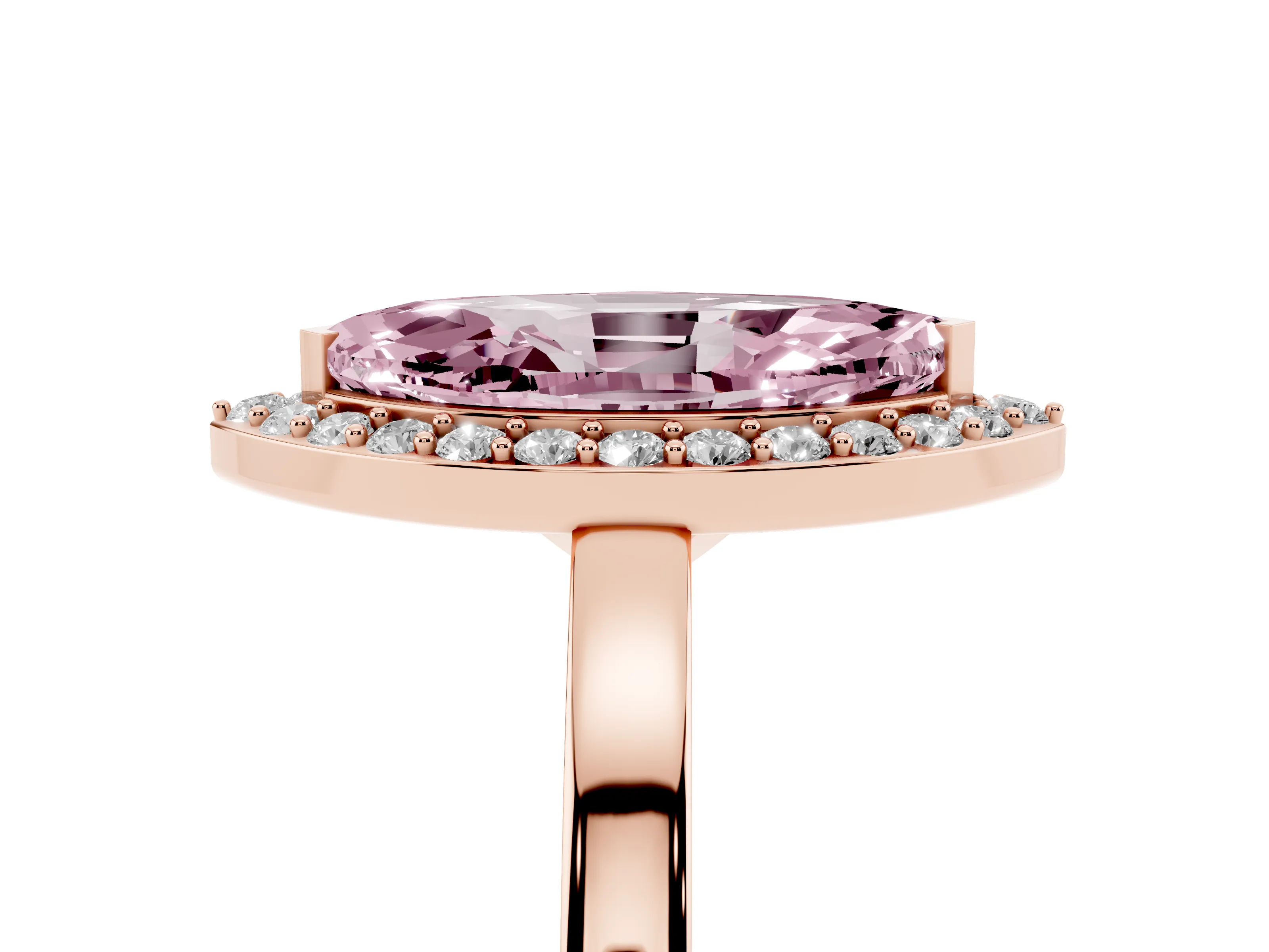 Fancy Pink Marquise Cut Diamond Halo Ring Set in Rose gold with Solitaire Band and Prong Setting