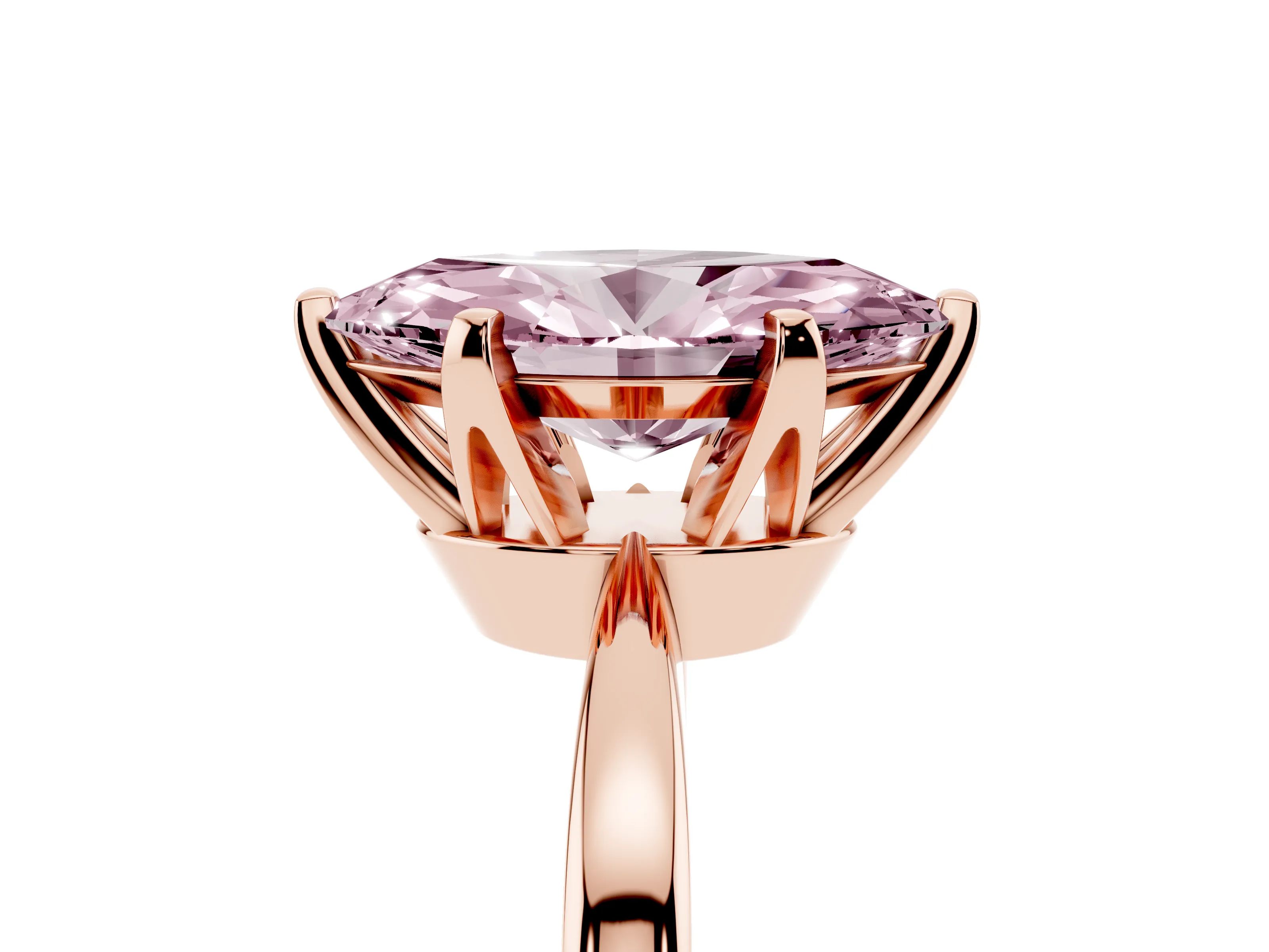 Fancy Pink Marquise Cut Diamond Solitaire Engagement Ring Set in Rose gold with Slim Tapered Solitaire Band