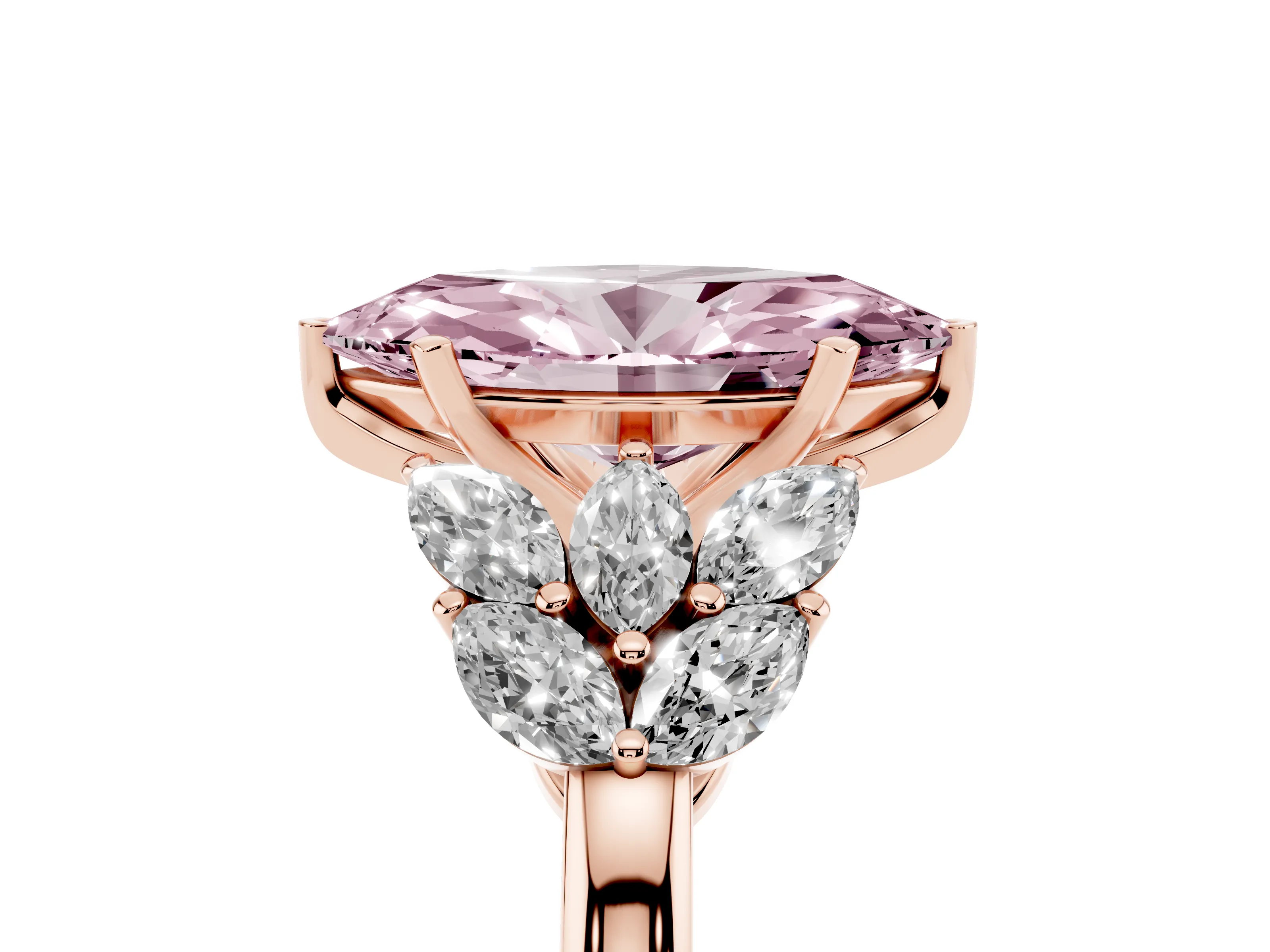 Fancy Pink Marquise Cut Diamond Cluster Leaf Design Ring Set in Rose gold with Prong Setting