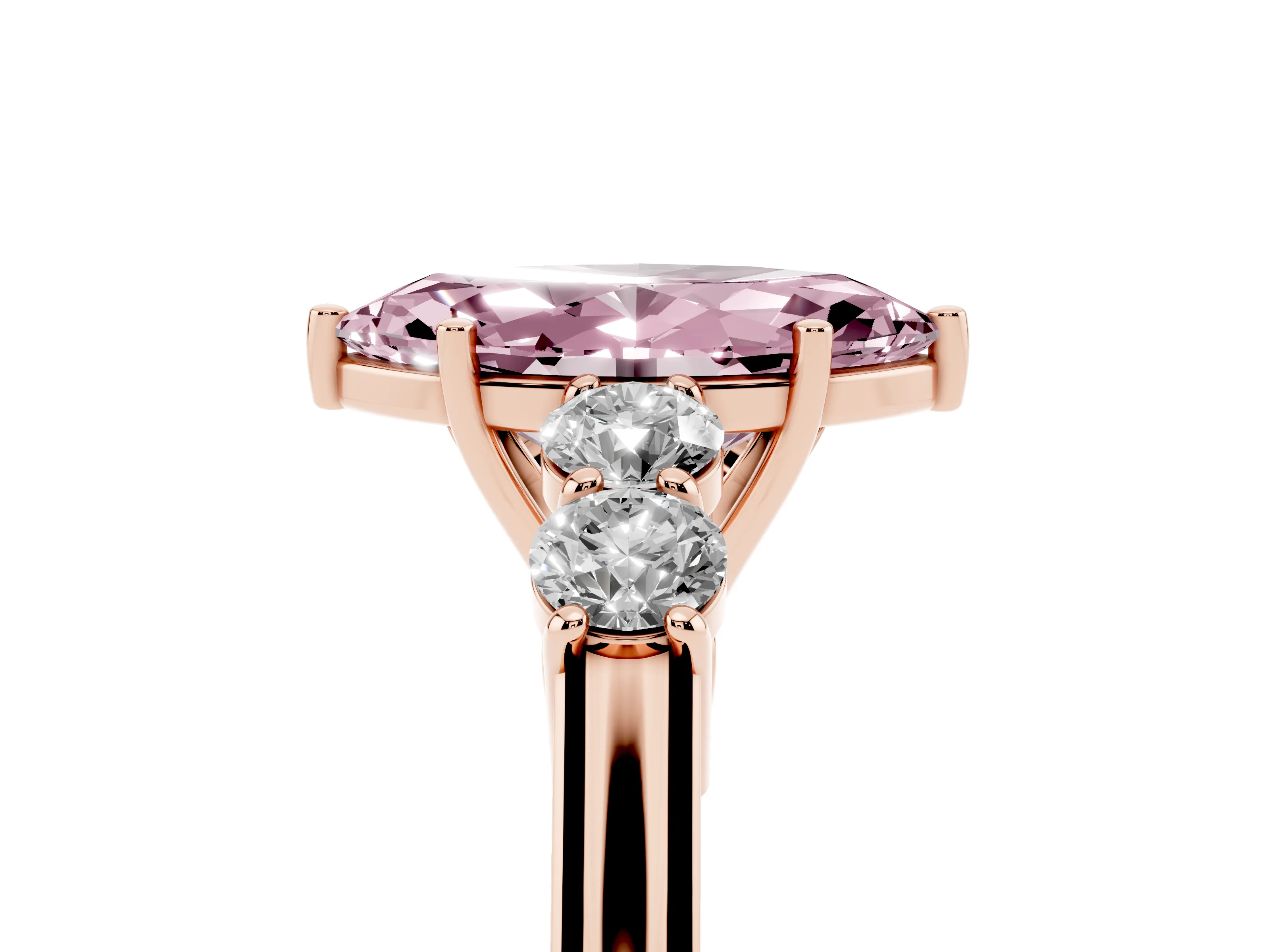 Fancy Pink Marquise Cut Diamond Five-Stone Prong Set Band Ring Set in Rose gold with Polished Band
