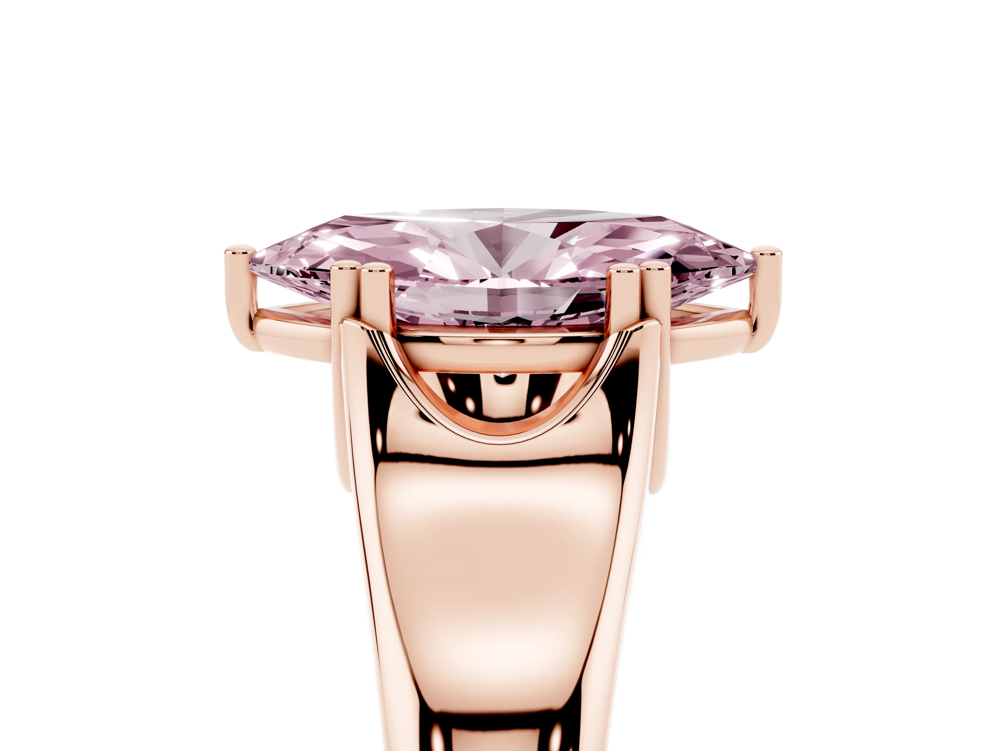 Fancy Pink Marquise Cut Diamond Solitaire Ring Set in Rose gold with Wide Band and Prong Setting