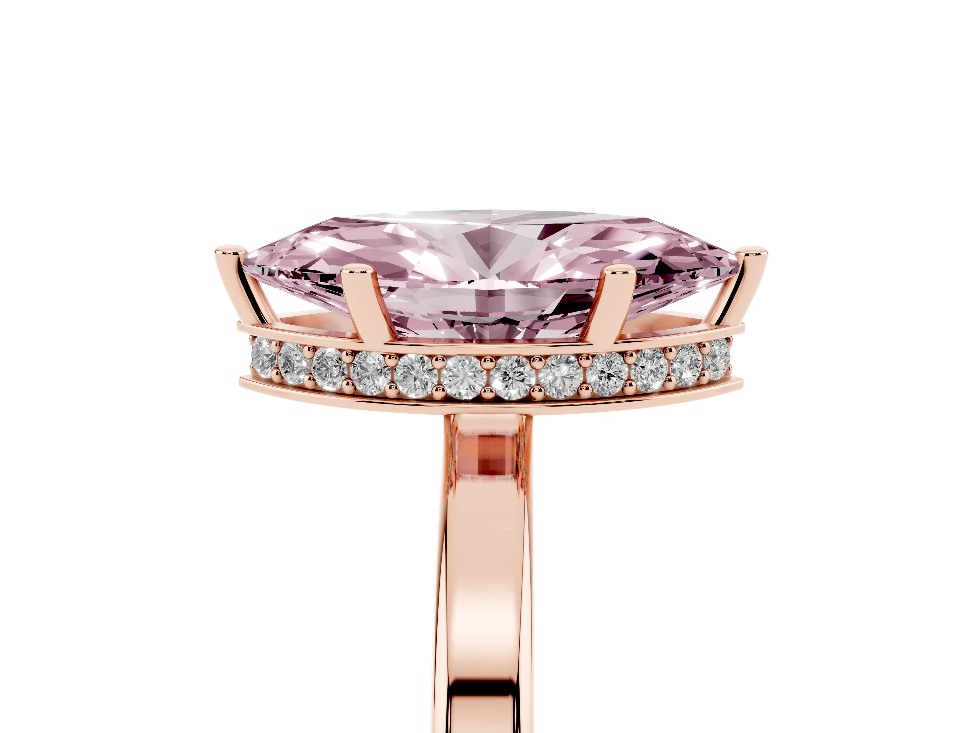 Fancy Pink Marquise Cut Diamond Solitaire Engagement Ring Set in Rose gold with Prong Setting on a Plain Band