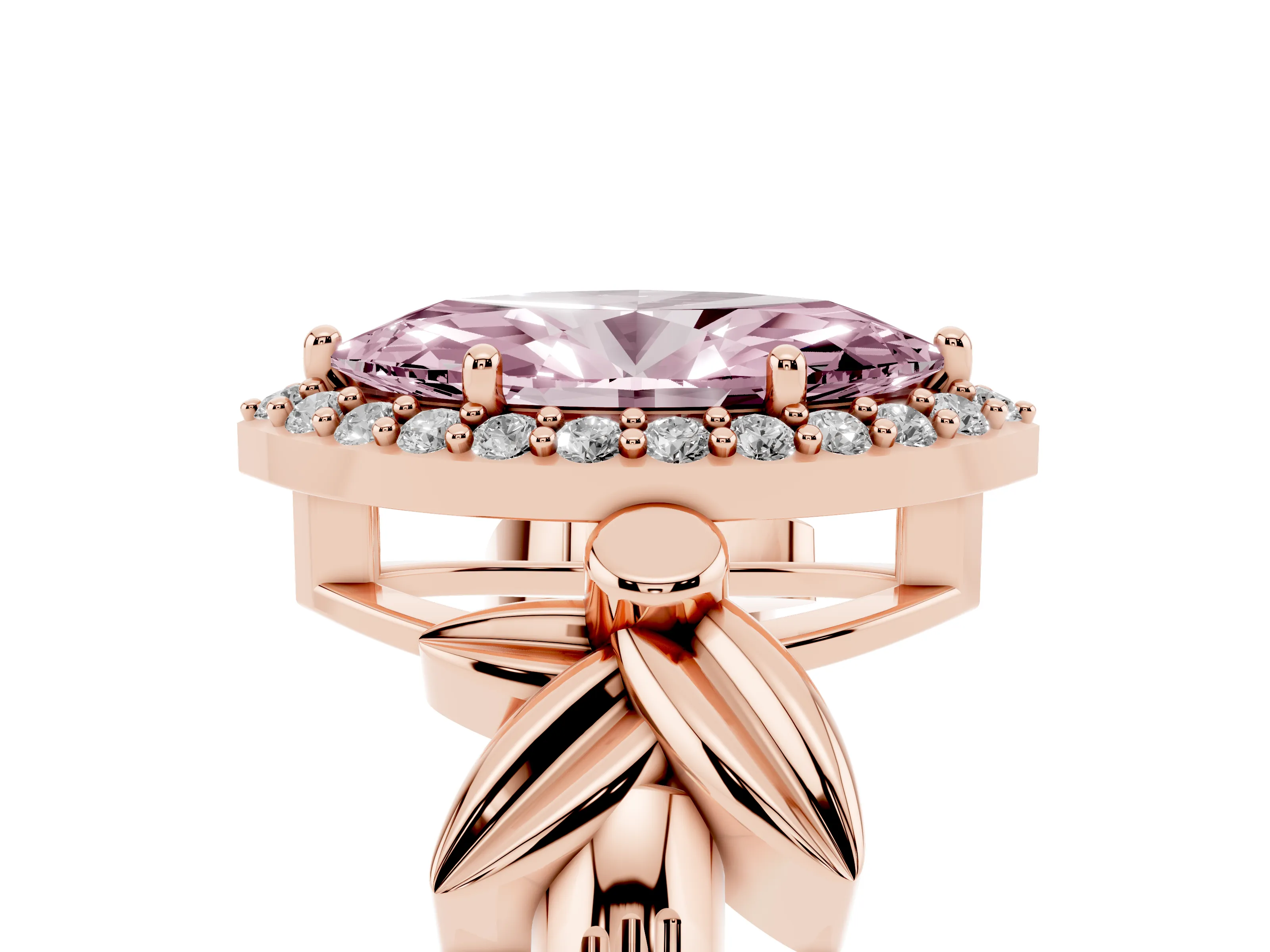 Fancy Pink Marquise Cut Diamond Halo Floral Band Ring Set in Rose gold with Prong Setting