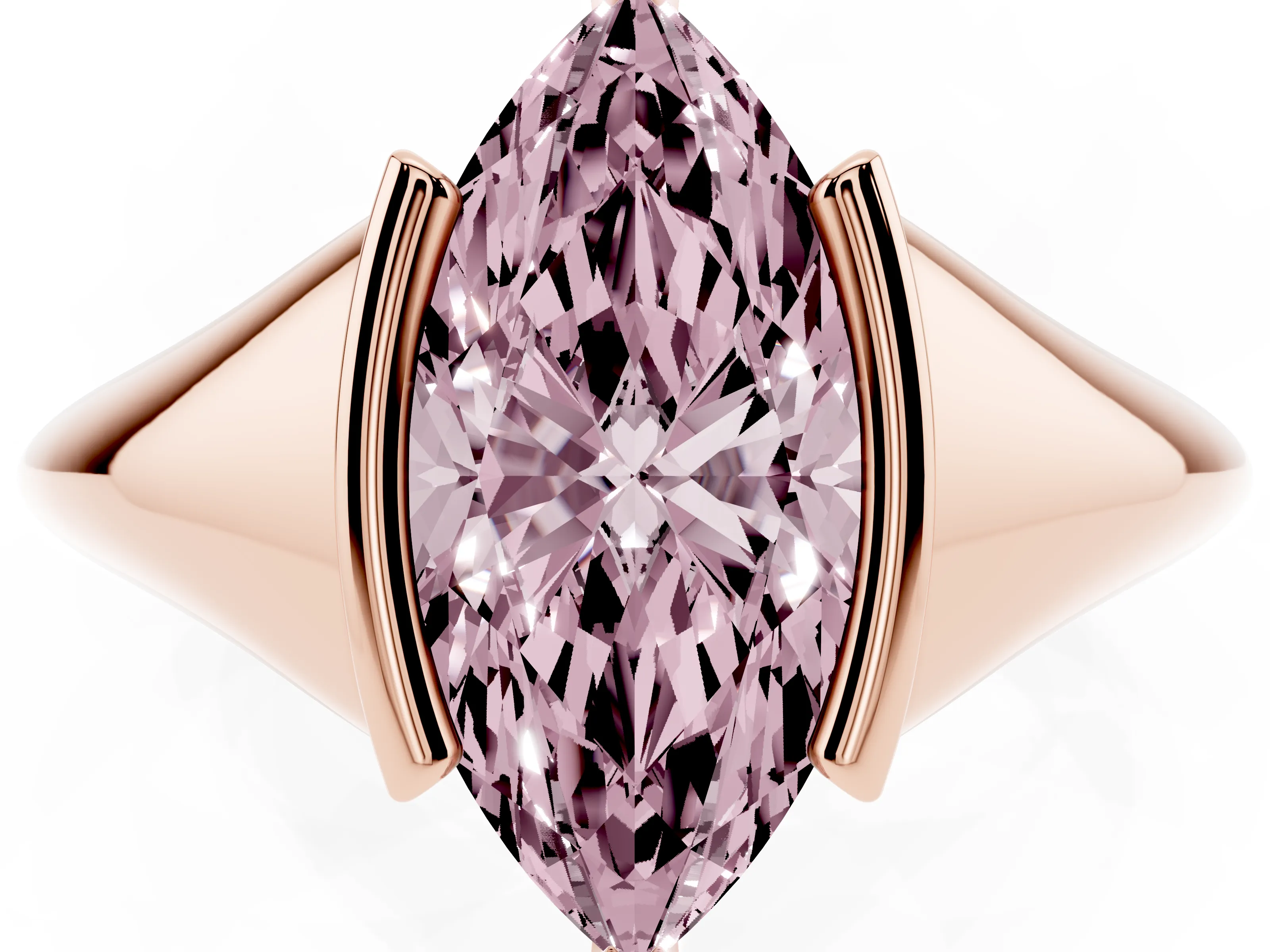 Fancy Pink Marquise Cut Diamond Solitaire Tension Set Ring Set in Rose gold