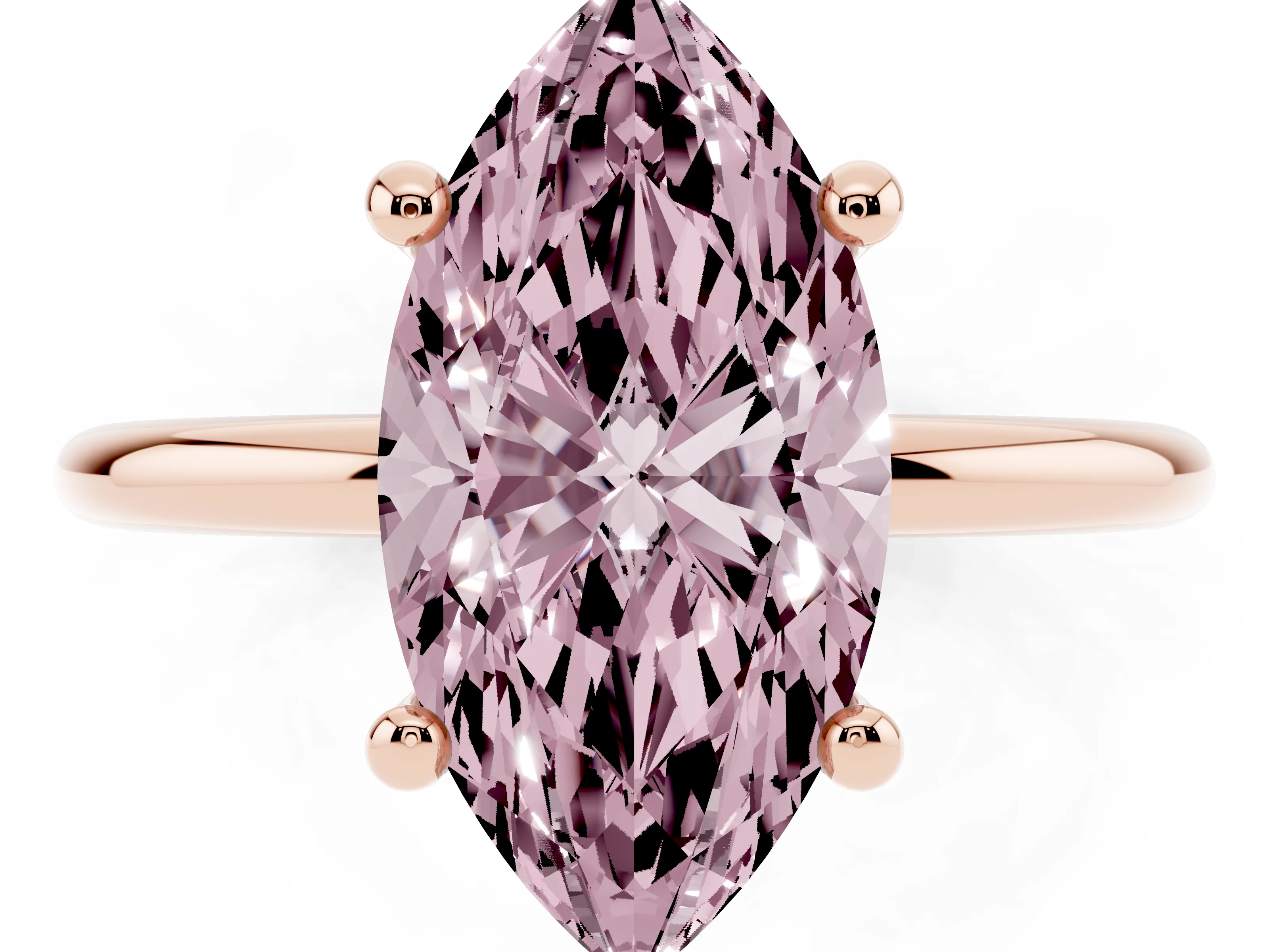 Fancy Pink Marquise Cut Diamond Solitaire Ring Set in Rose gold with Secure Prong Setting on a Classic Band