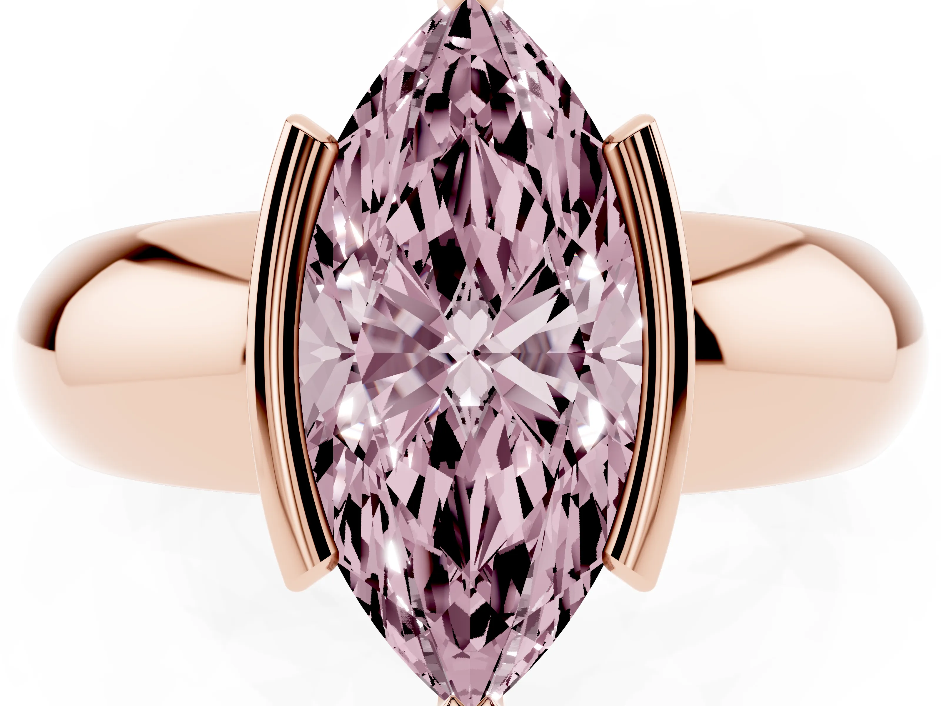 Fancy Pink Marquise Cut Diamond Solitaire Tension Set Ring Set in Rose gold with Wide Band