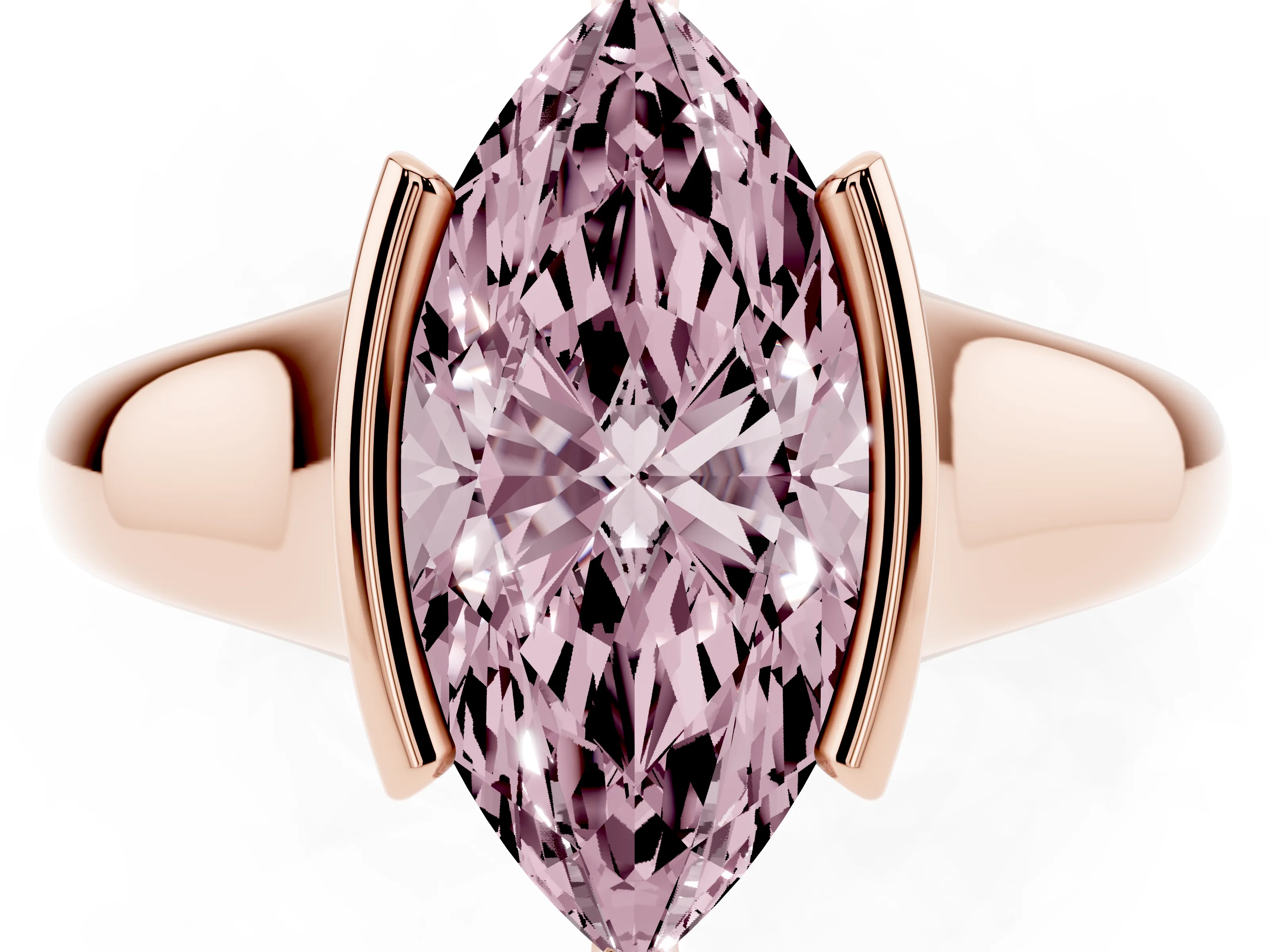 Fancy Pink Marquise Cut Diamond Solitaire Tension Set Ring Set in Rose gold with Split Shank Band