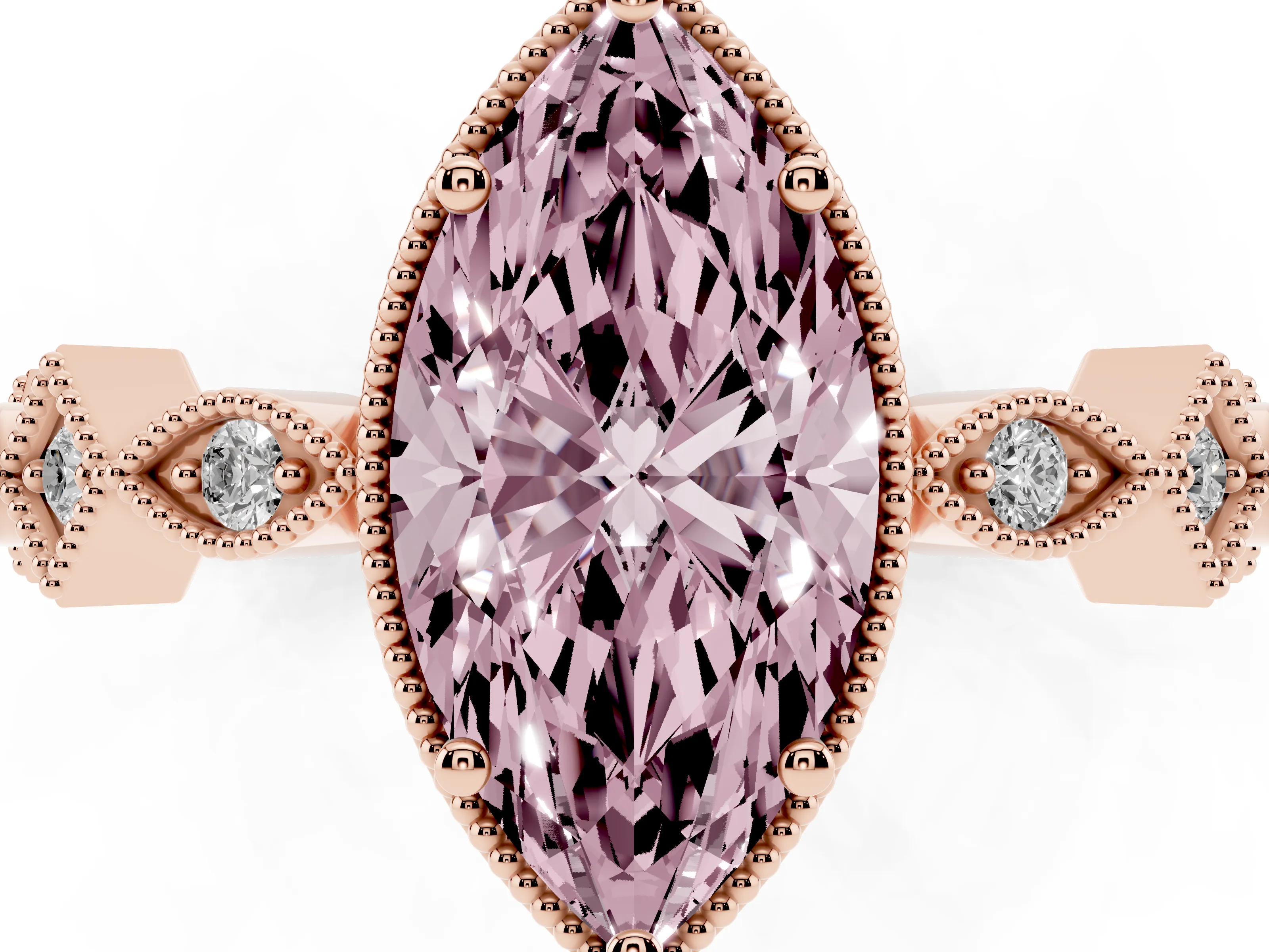 Fancy Pink Marquise Cut Diamond Milgrain Marquise Twist Band Ring Set in Rose gold with Prong Setting