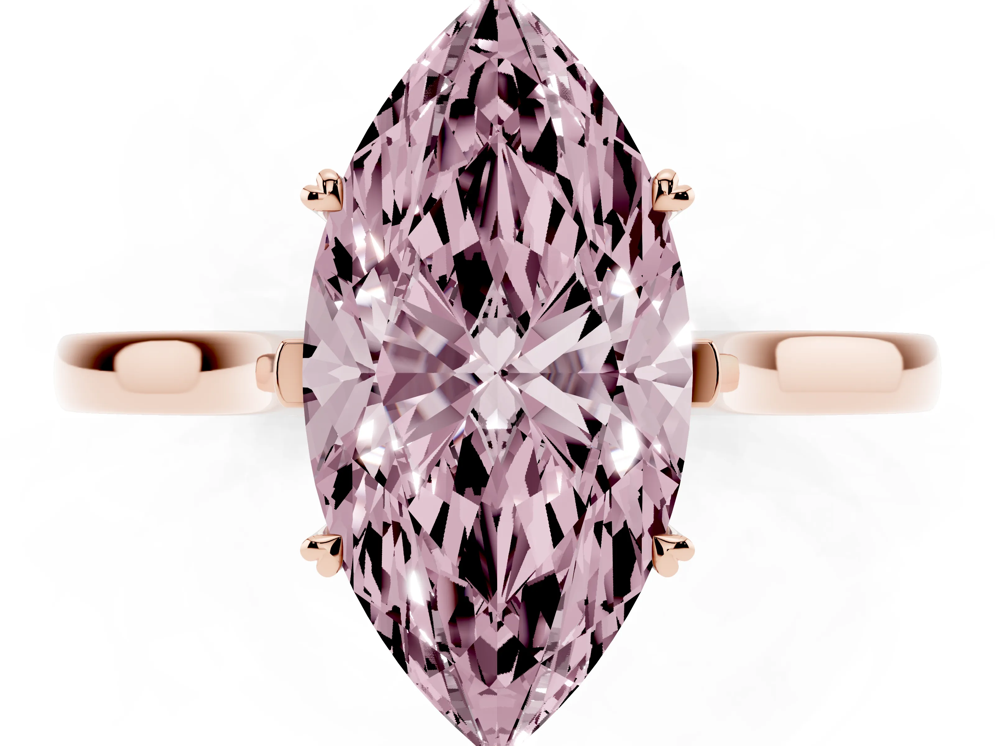 Fancy Pink Marquise Cut Diamond Solitaire Heart Prong Engagement Ring Set in Rose gold with Tapered Band