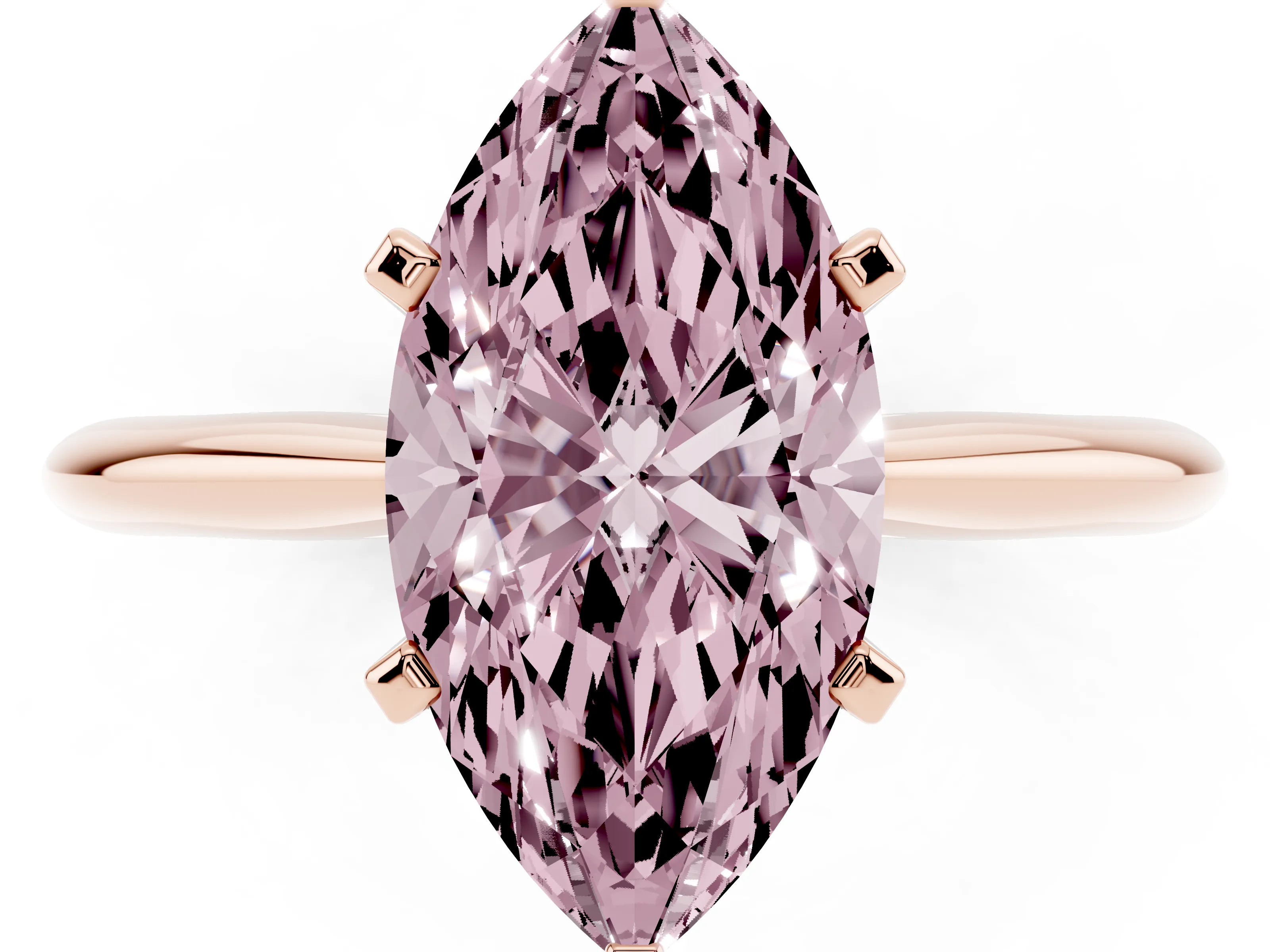 Fancy Pink Marquise Cut Diamond Solitaire Ring Set in Rose gold with Prong Setting on a Plain Round Band