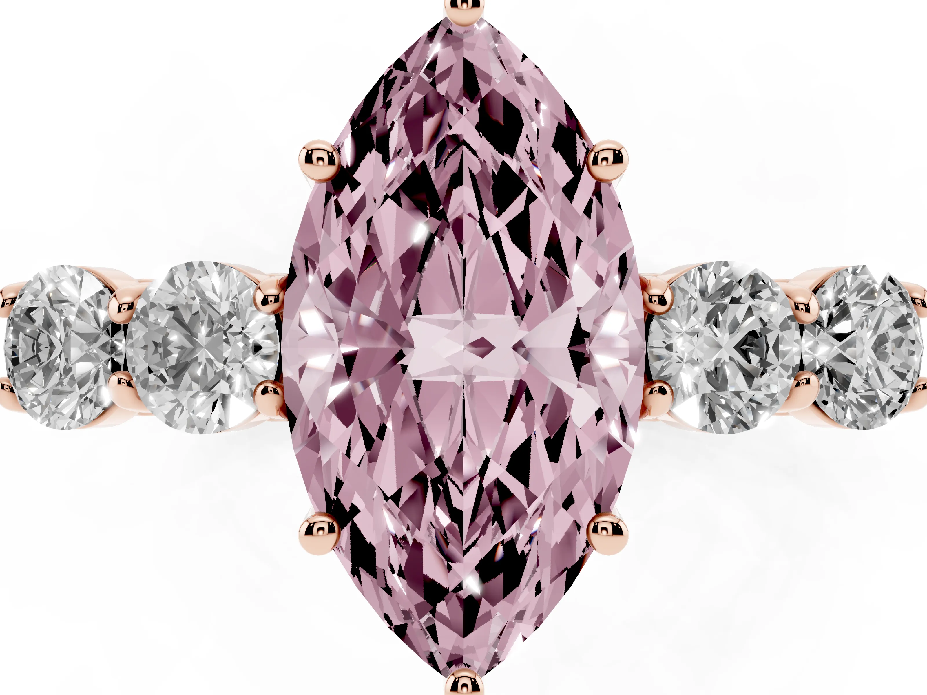 Fancy Pink Marquise Cut Diamond Five-Stone Prong Set Band Ring Set in Rose gold with Polished Band