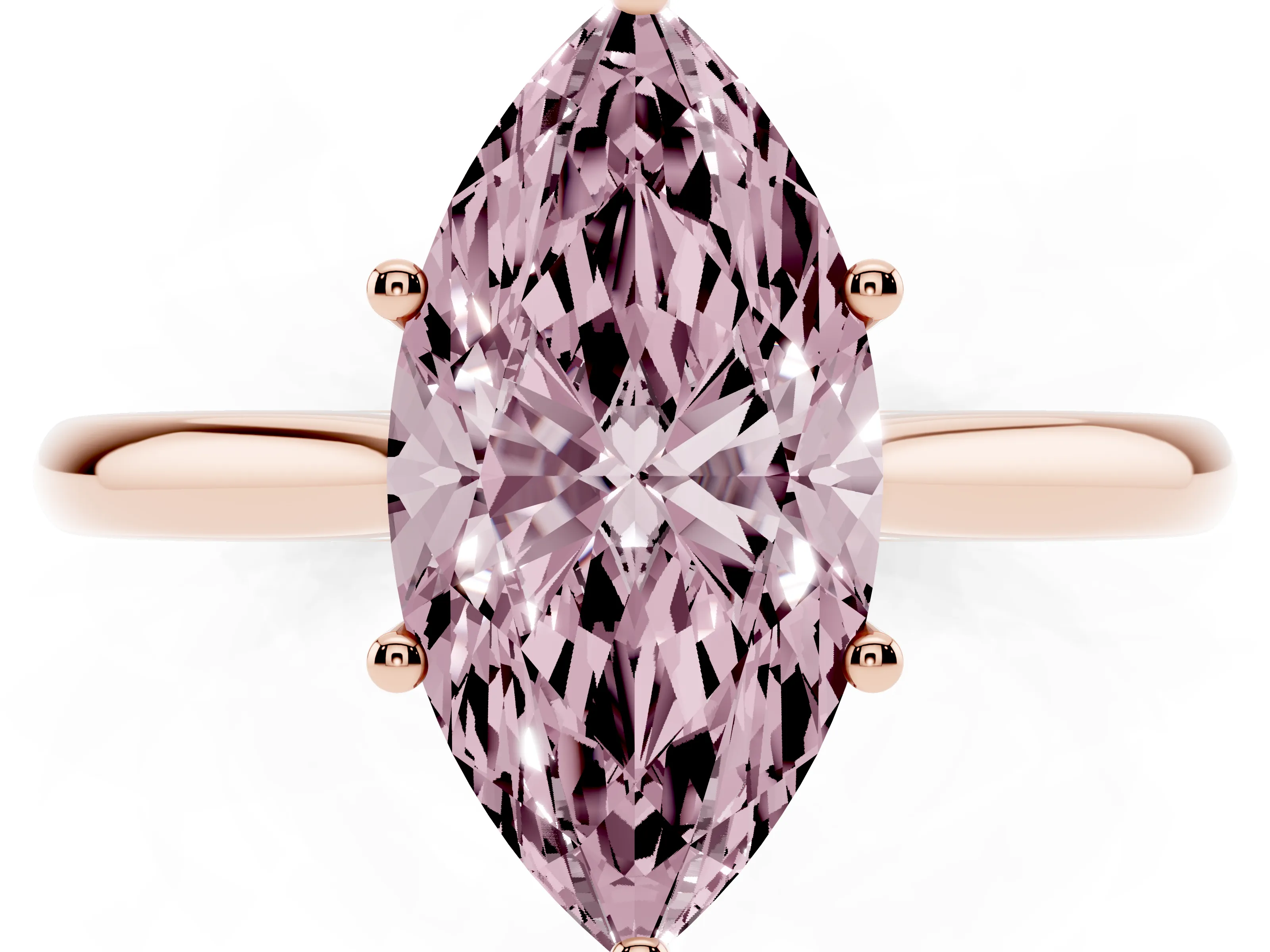 Fancy Pink Marquise Cut Diamond Solitaire Ring Set in Rose gold with Cathedral Band and Prong Setting