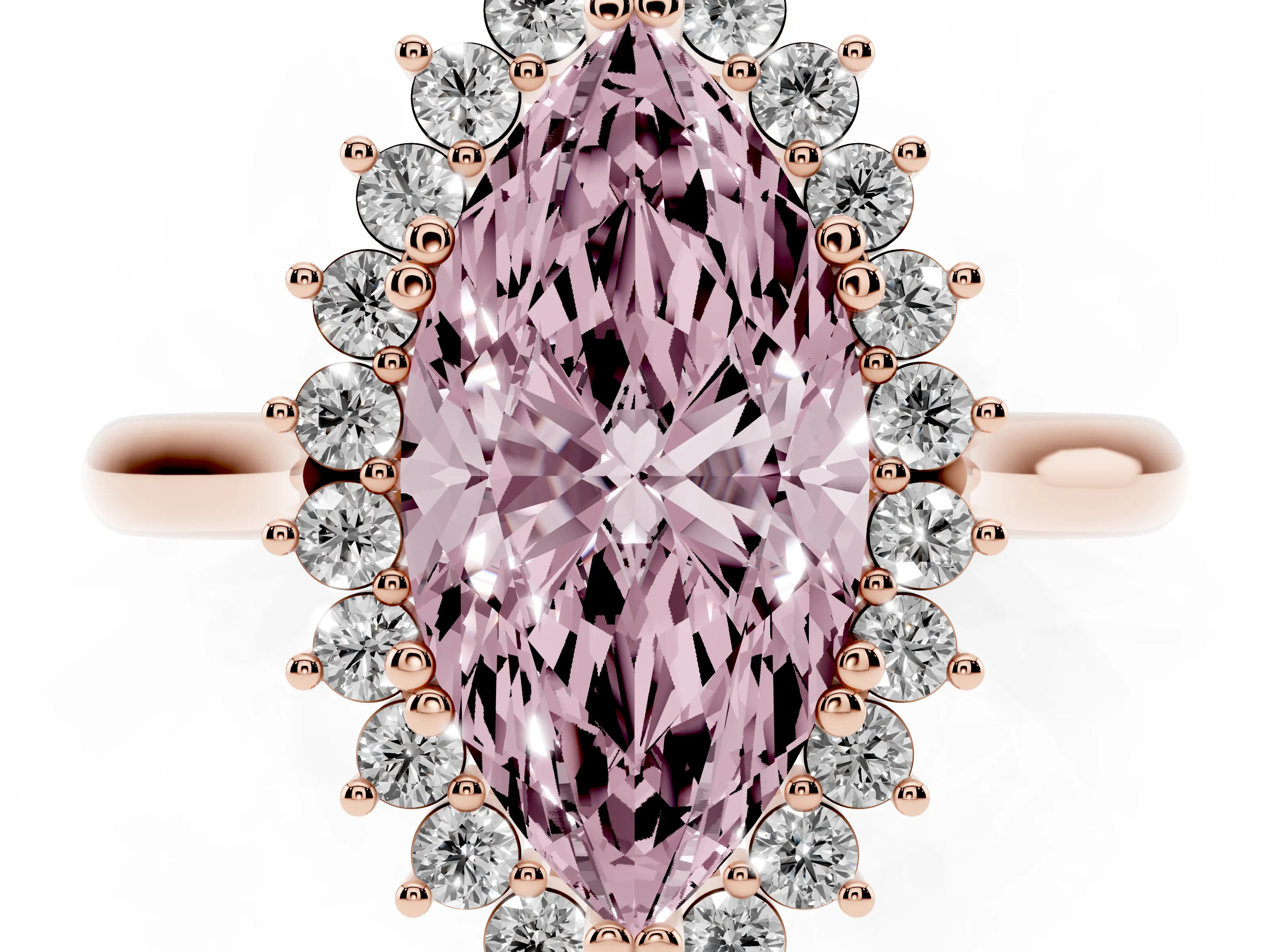 Fancy Pink Marquise Cut Diamond Halo Ring Set in Rose gold with Plain Solitaire Band and Prong Setting