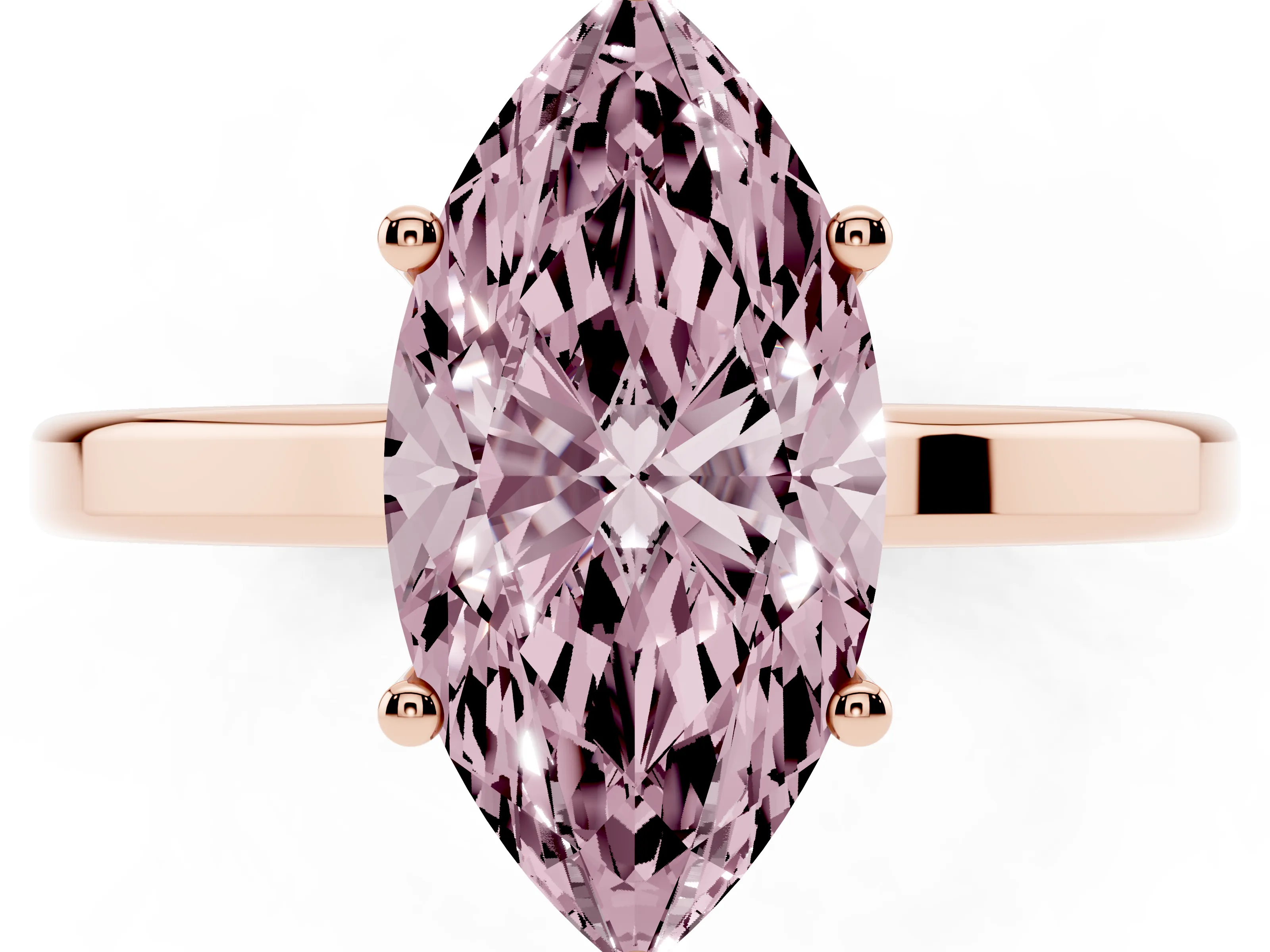 Fancy Pink Marquise Cut Diamond Solitaire Engagement Ring Set in Rose gold with Prong Setting on a Plain Band