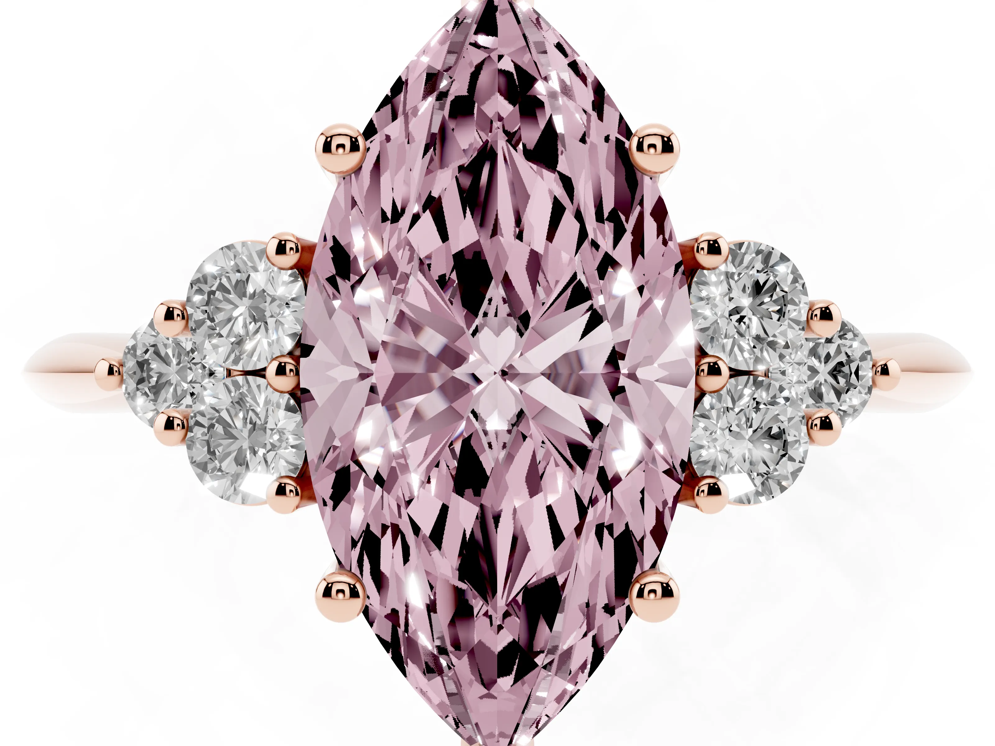 Fancy Pink Marquise Cut Diamond Cluster Ring Set in Rose gold with Plain Band and Prong Setting