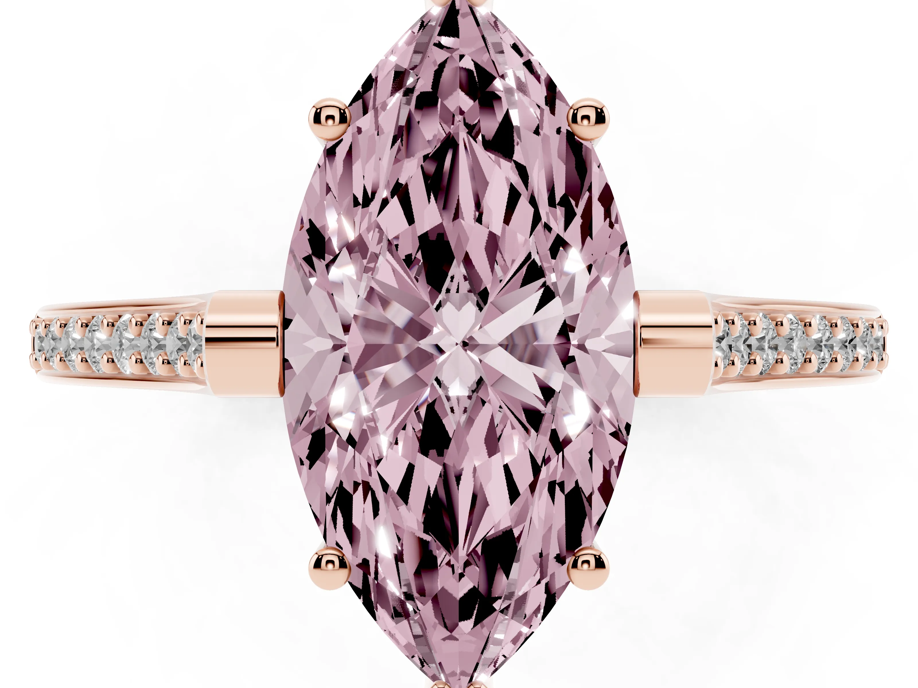 Fancy Pink Marquise Cut Diamond Solitaire Ring Set in Rose gold with Channel Set Band and Bezel Prong Setting