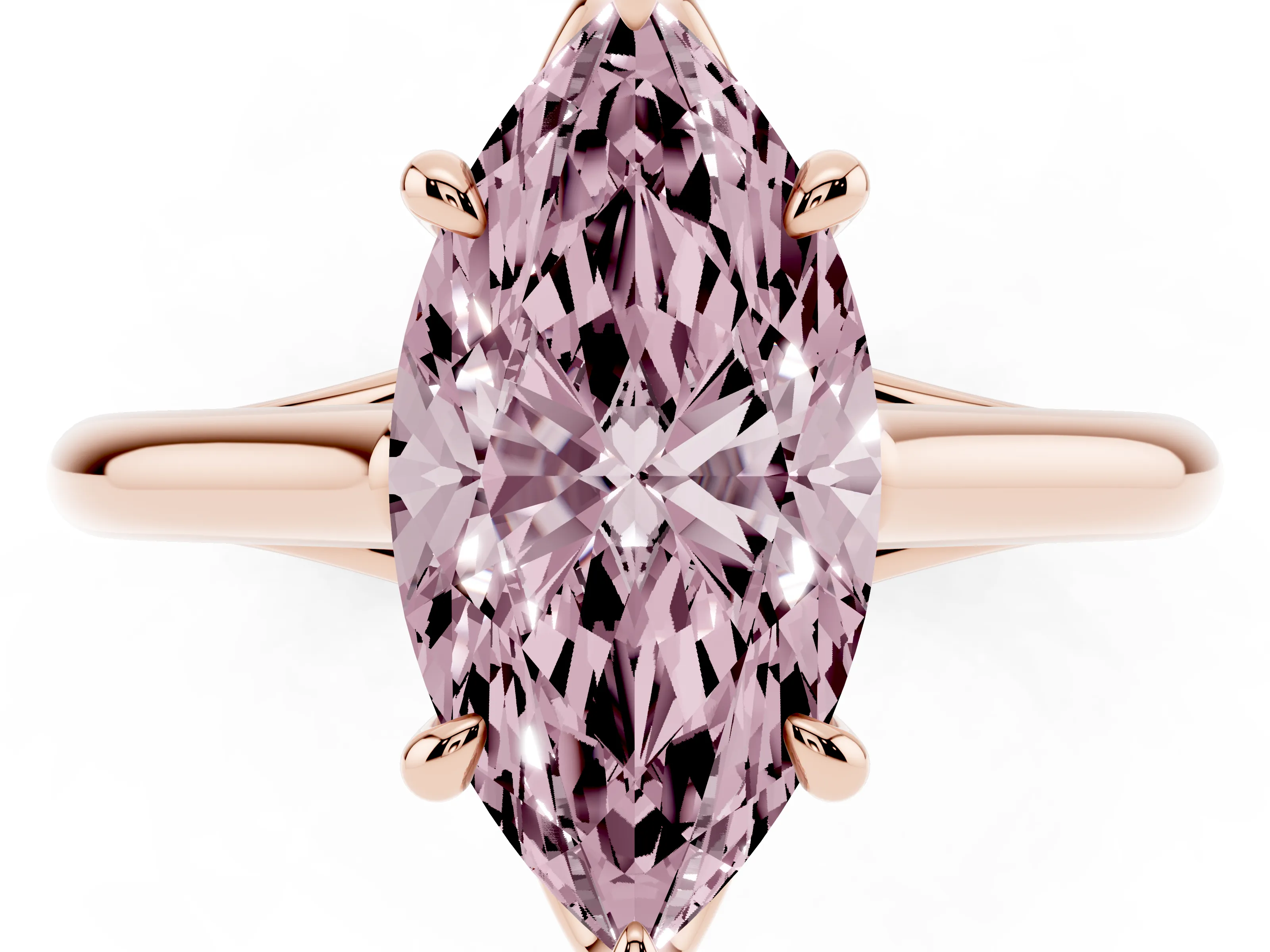 Fancy Pink Marquise Cut Diamond Solitaire Engagement Ring Set in Rose gold with Prong Setting and Plain Classic Band