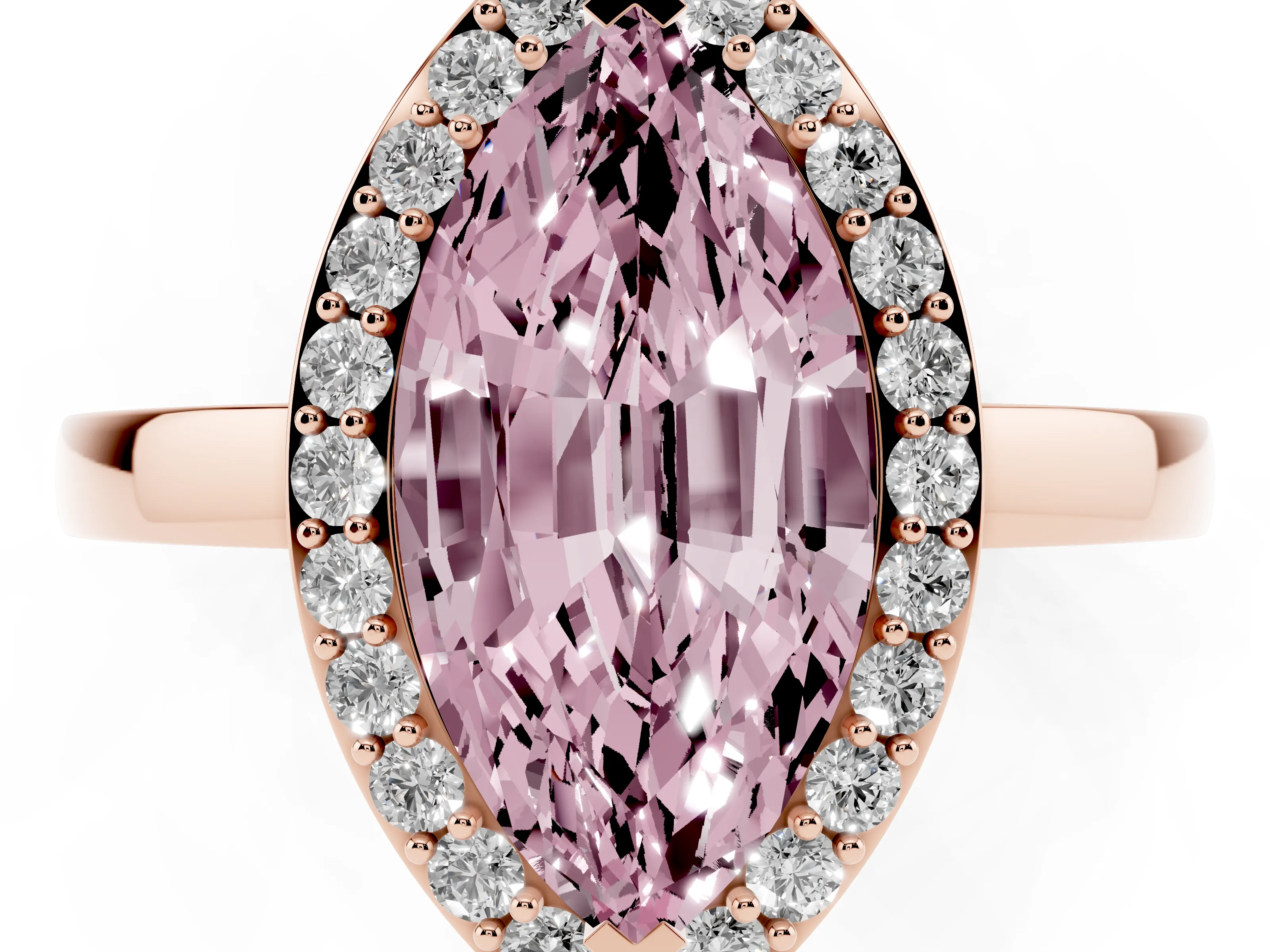 Fancy Pink Marquise Cut Diamond Halo Ring Set in Rose gold with Solitaire Band and Prong Setting
